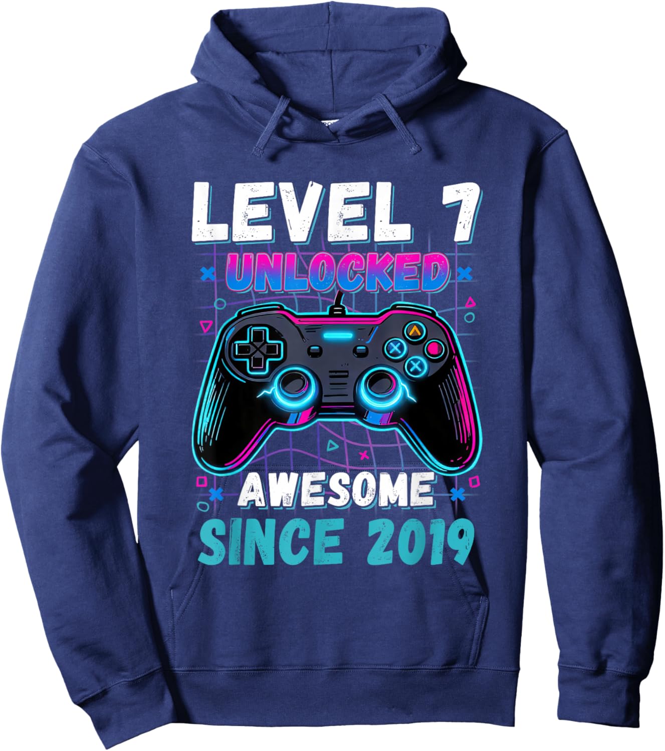 Level 7 Unlocked Awesome Since 2019 Seven 7th Birthday Boys Hoodie - Hoodie | Navy