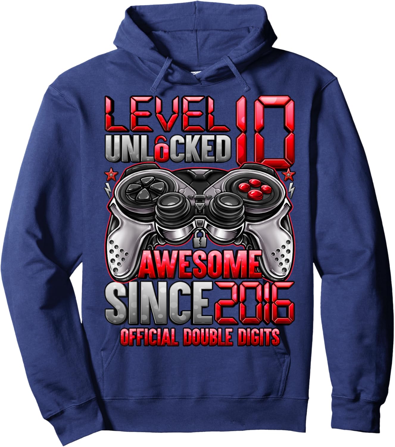 Official Double Digits Level 10 Unlocked 10th Birthday Boy Hoodie - Hoodie | Navy