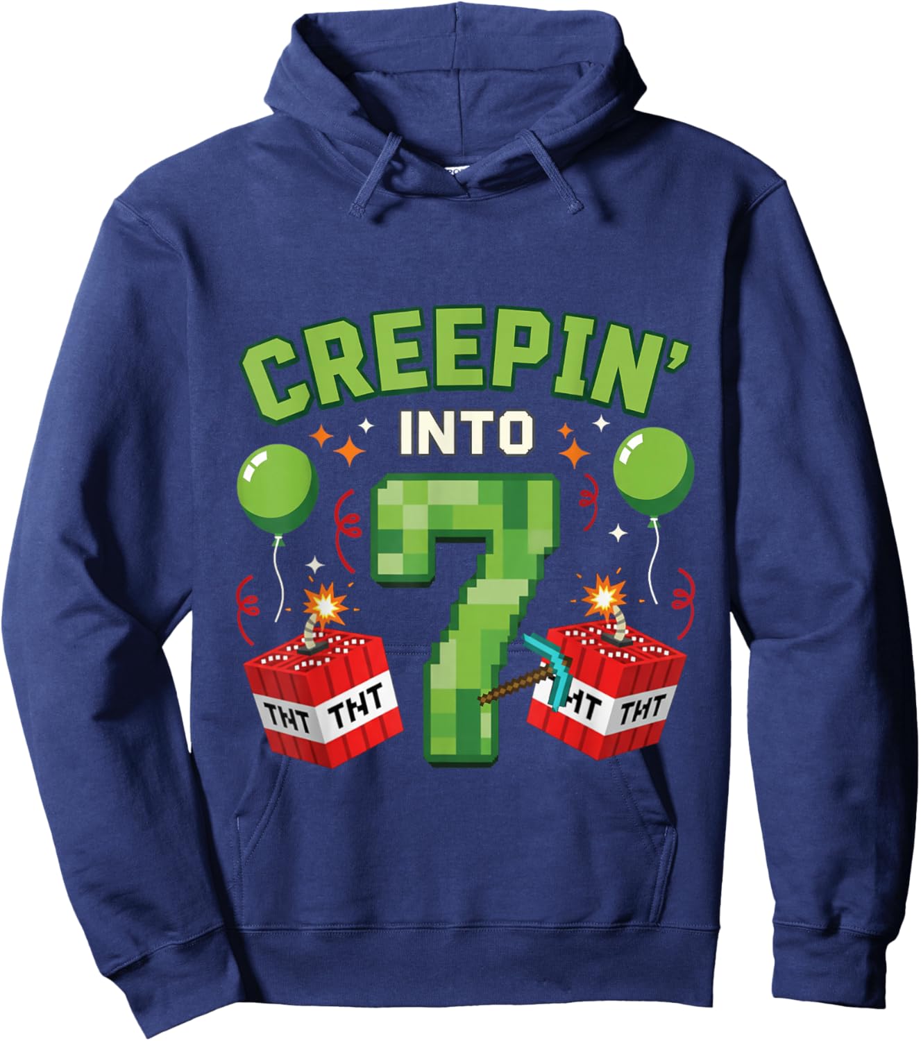 It's My 7th Birthday Boy Gamer Creepin’ Into 7 Gamer Pixel Hoodie - Hoodie | Navy