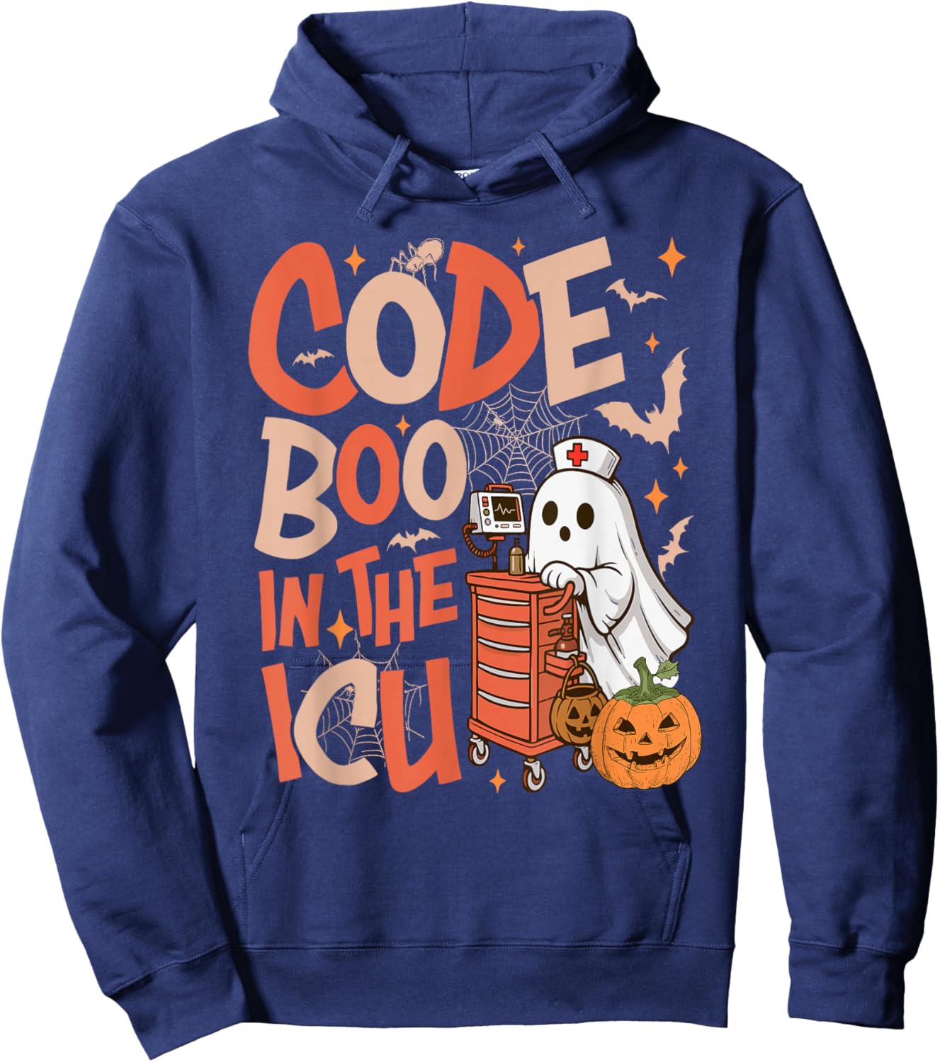 Ghost Code Boo in The ICU Nursing Nurse Halloween Costume Hoodie - Hoodie | Navy