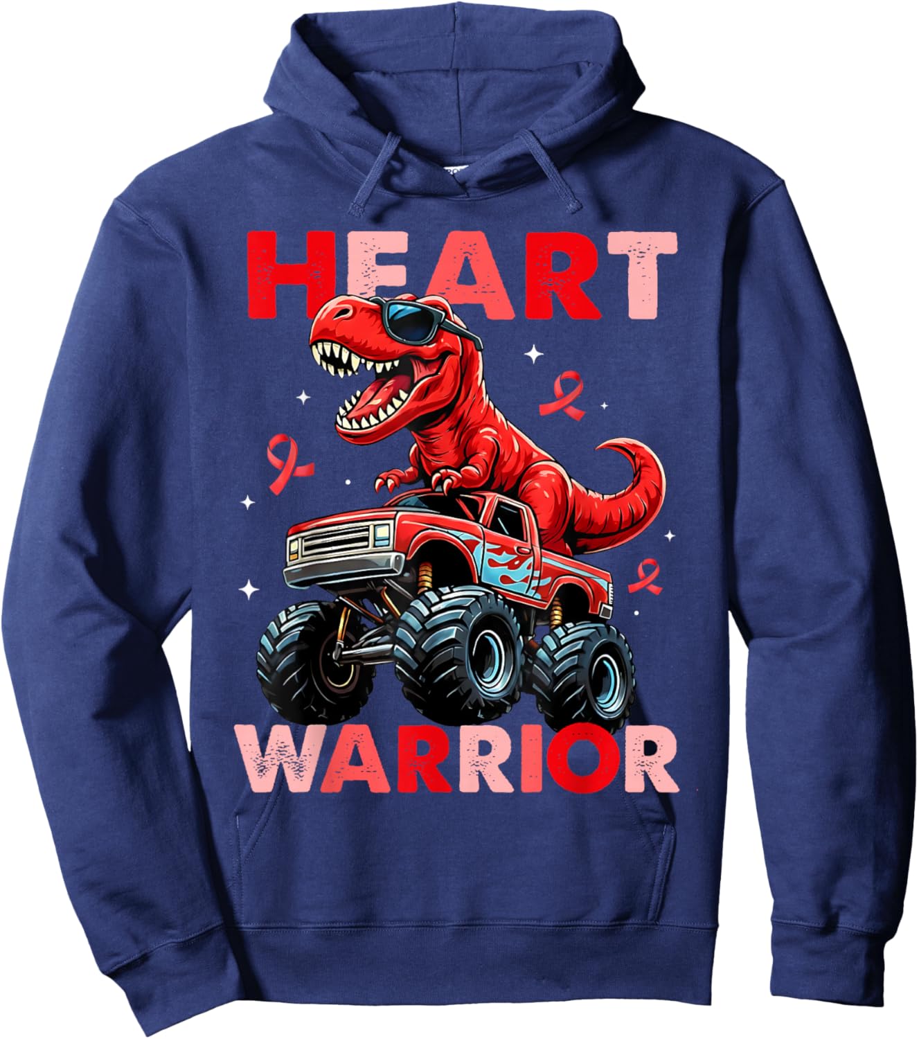 Dino Trex Boys Toddler Heart Warrior Heart Disease Awareness Hoodie - Hoodie | Navy