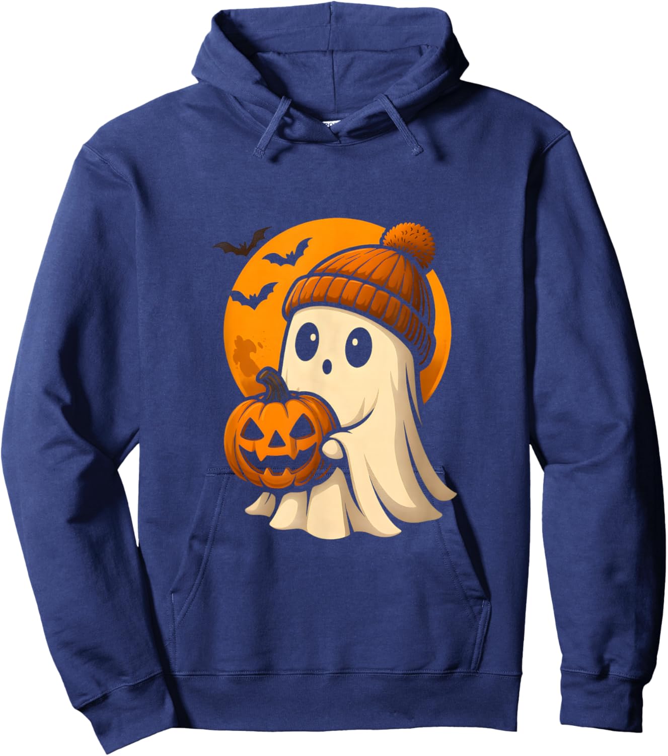 Cute Ghost with Pumpkin for Halloween Costume Party Spooky Hoodie - Hoodie | Navy