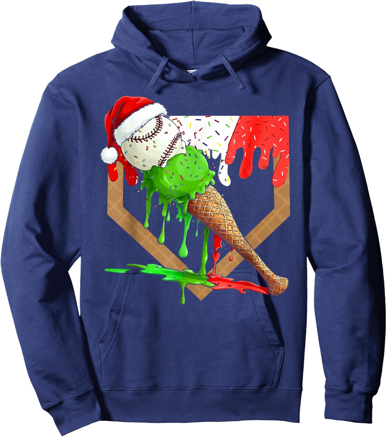 Santa Sports Ice Baseball Christmas Xmas Pajama Kid Men Boys Hoodie - Hoodie | Navy