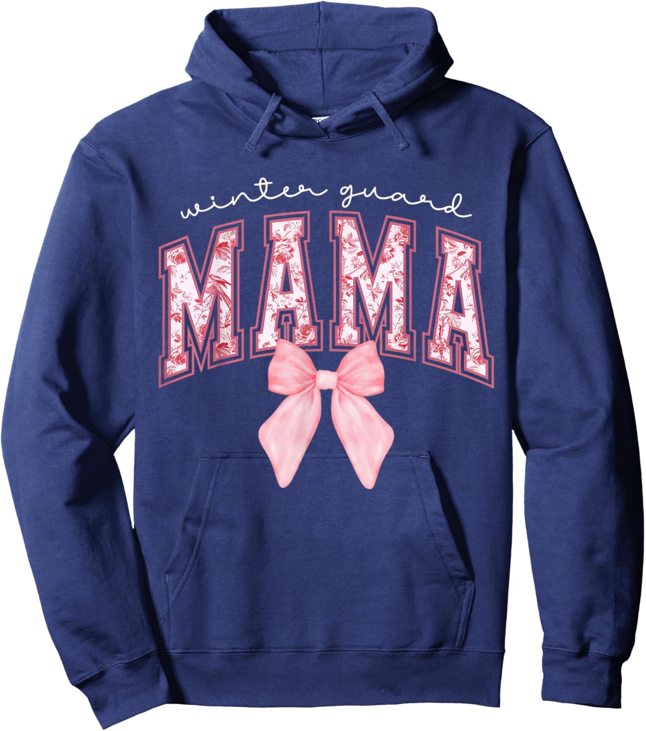 Coquette Pink Bow Mama Winter Guard Season Colorguard Mom Hoodie - Hoodie | Navy