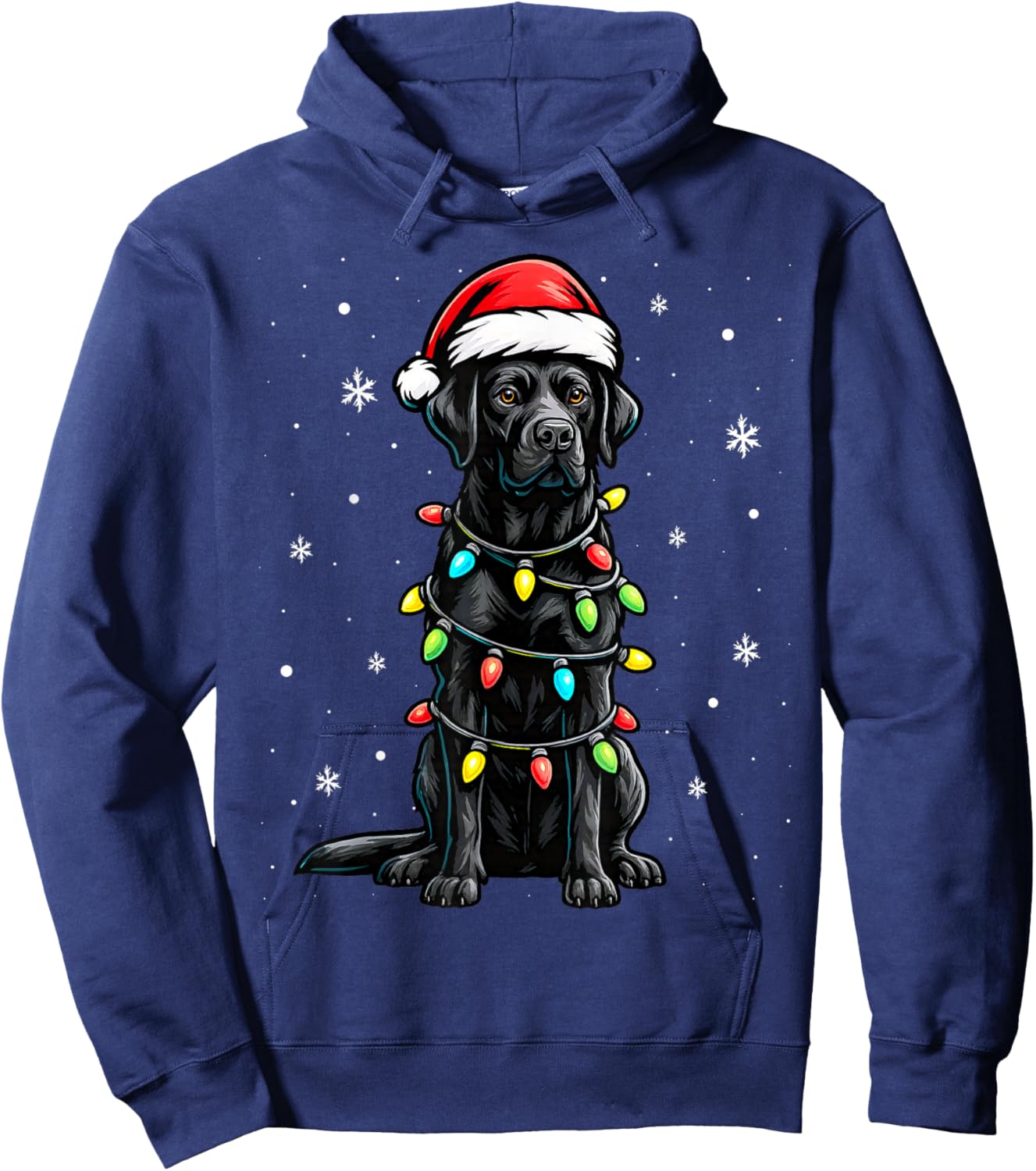 Black Lab Labrador Christmas Tree Light Pajama Dog Xmas Hoodie - Hoodie | Navy