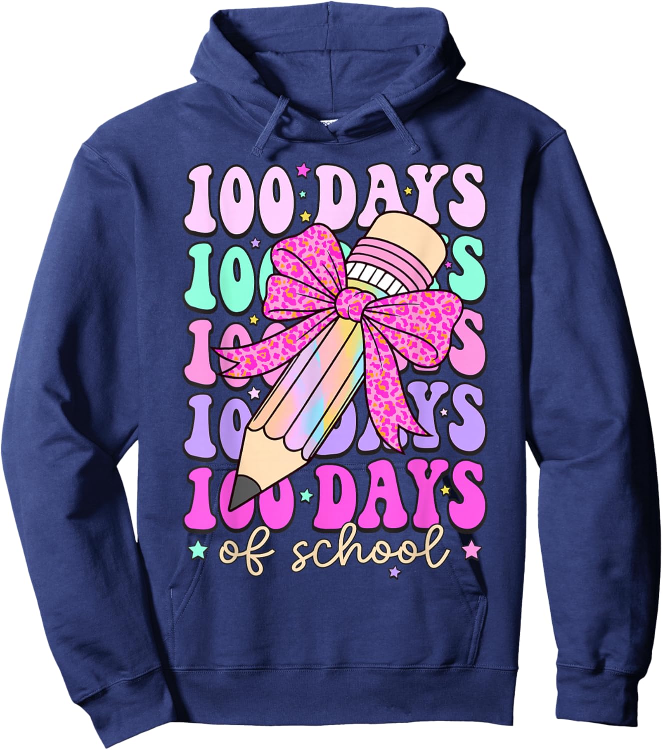 100 Days of School Girls Coquette Bow 100th Day of School Hoodie - Hoodie | Navy
