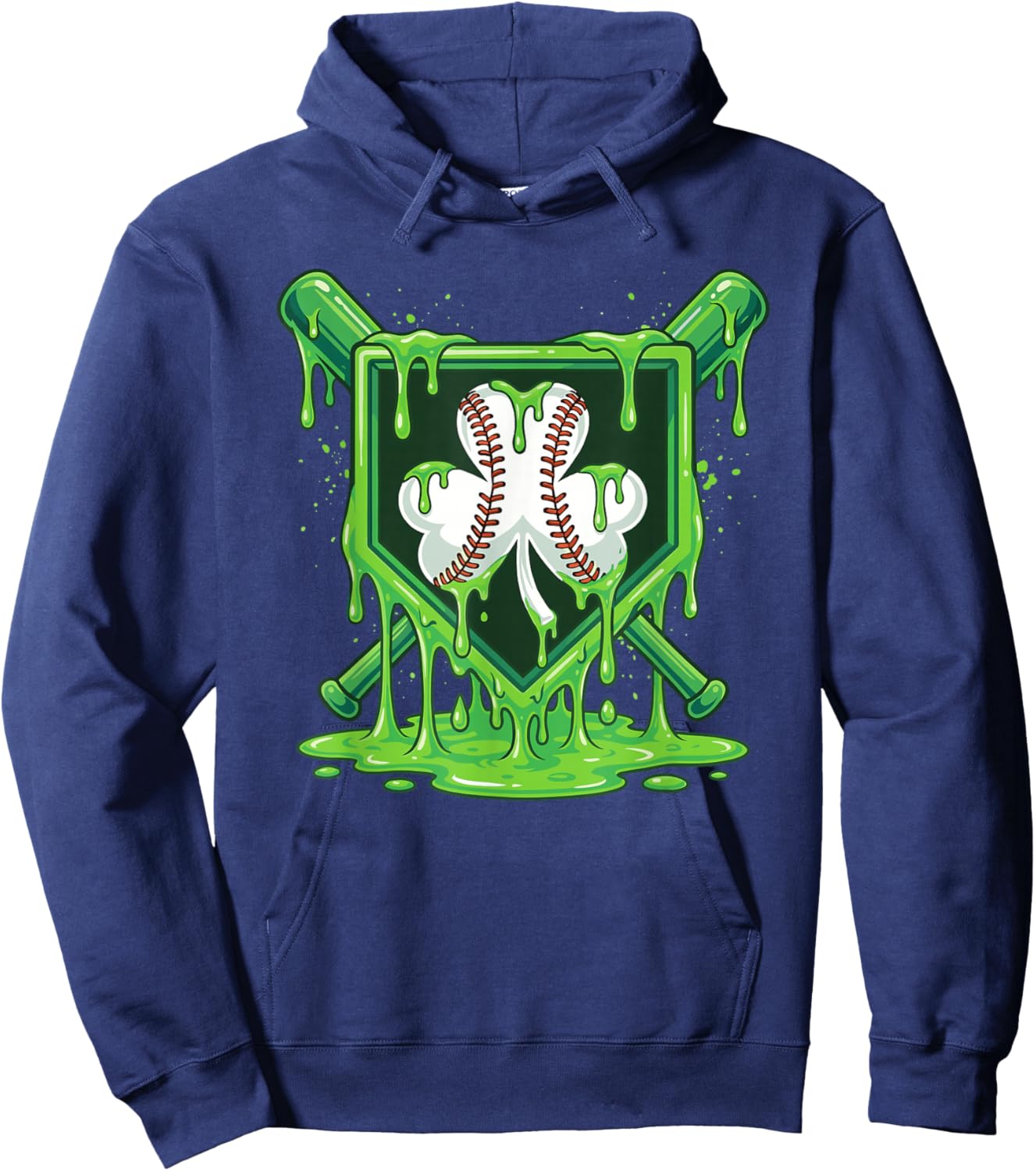 St Patrick Day Baseball Drip Ice Cream Baseball Shamrock Men Hoodie - Hoodie | Navy