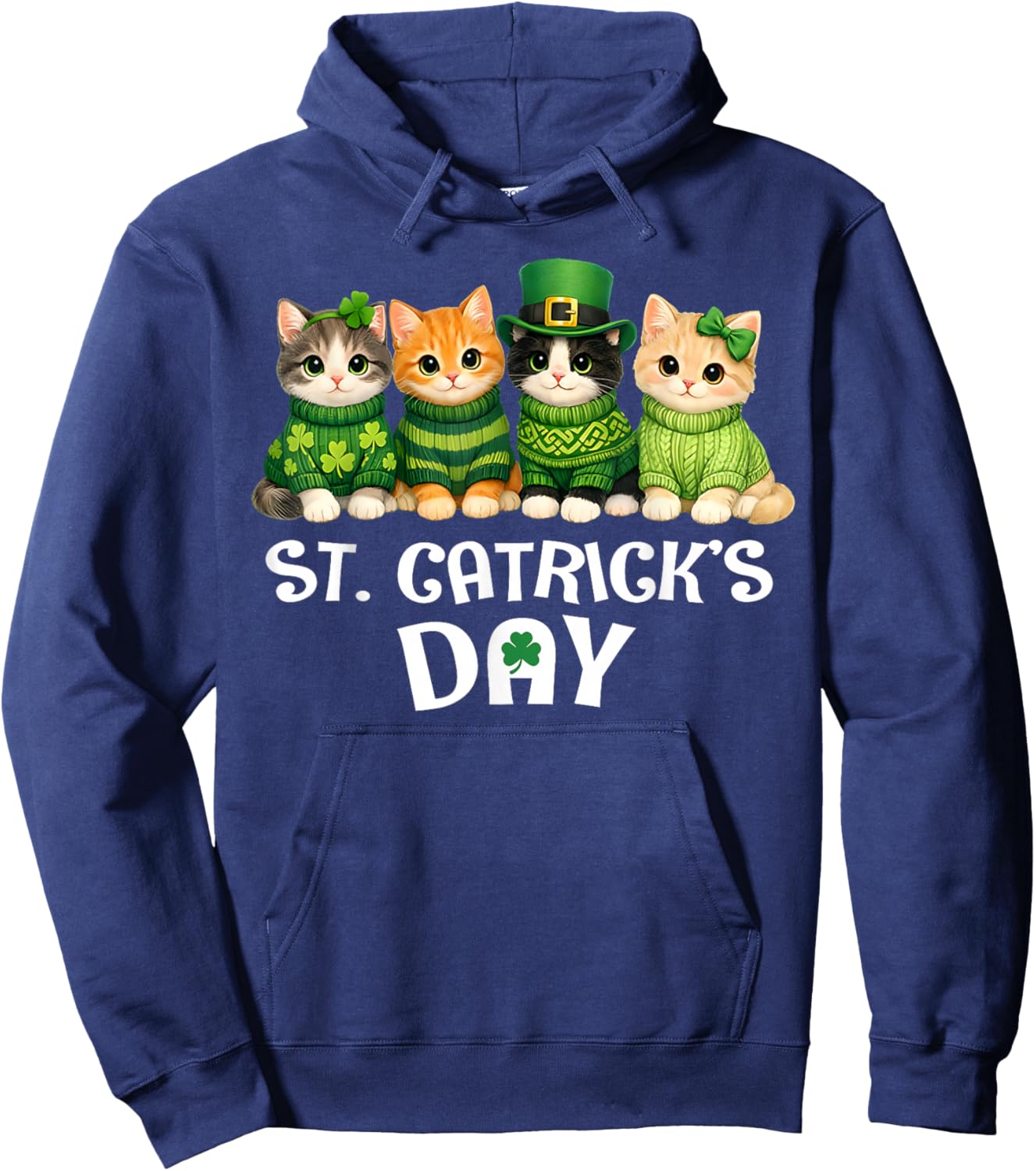 Cute Catricks St Patricks Day Cats Saint Women Girls Kids Hoodie - Hoodie | Navy