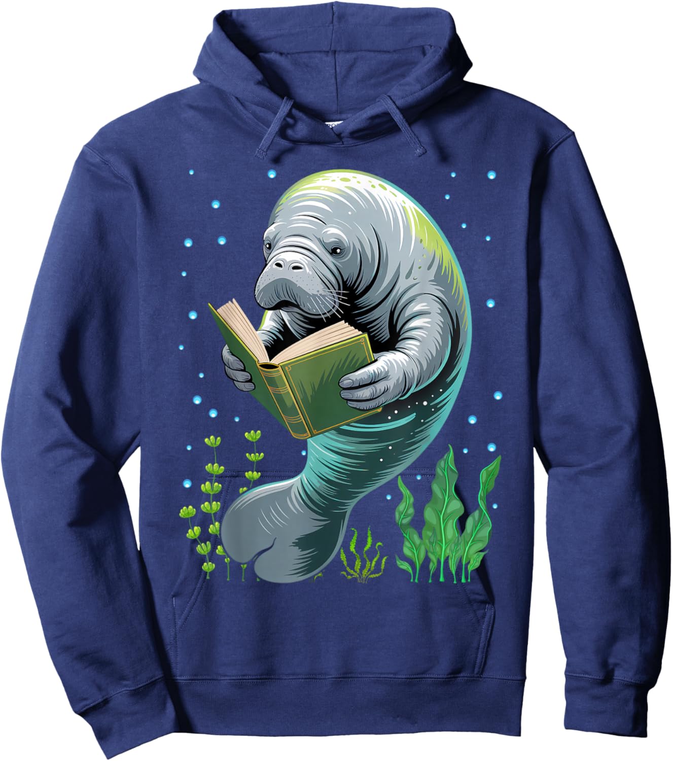 Manatee Reading Book Matching Bookworm Librarian Books Lover Hoodie - Hoodie | Navy