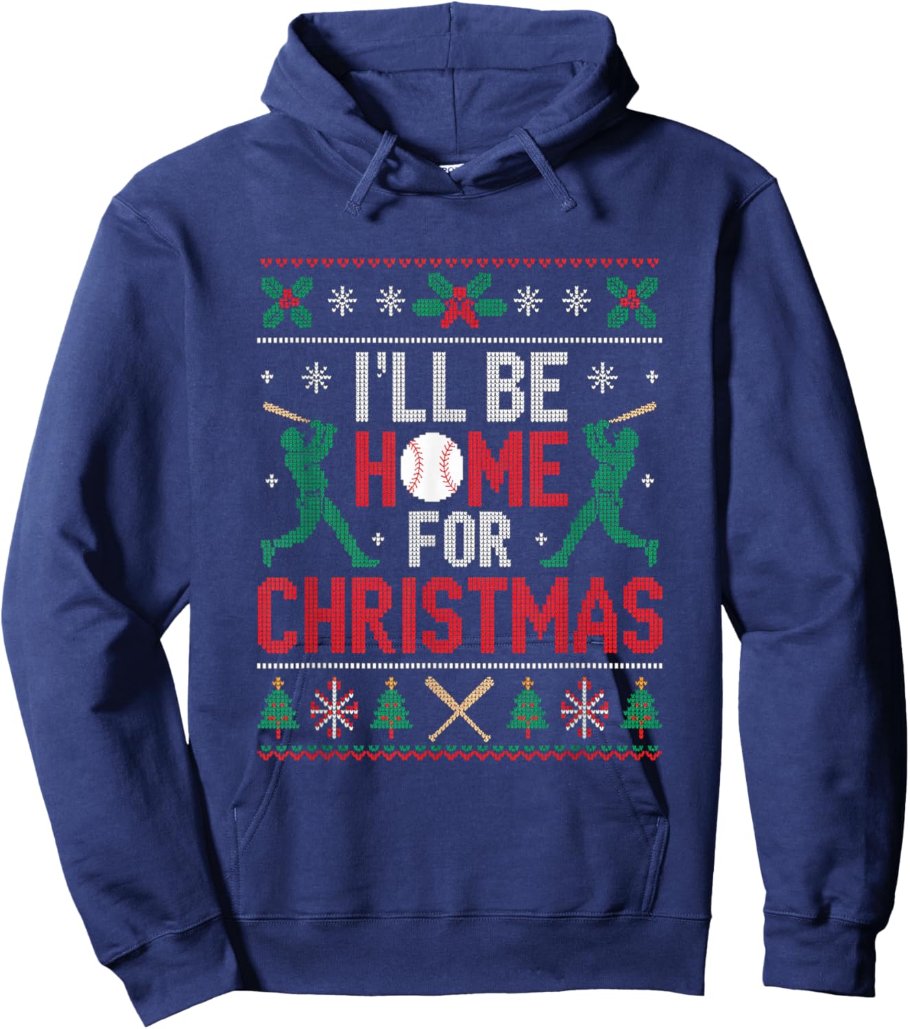 I’ll Be Home for Christmas Baseball Ugly Sweater Art Hoodie - Hoodie | Navy