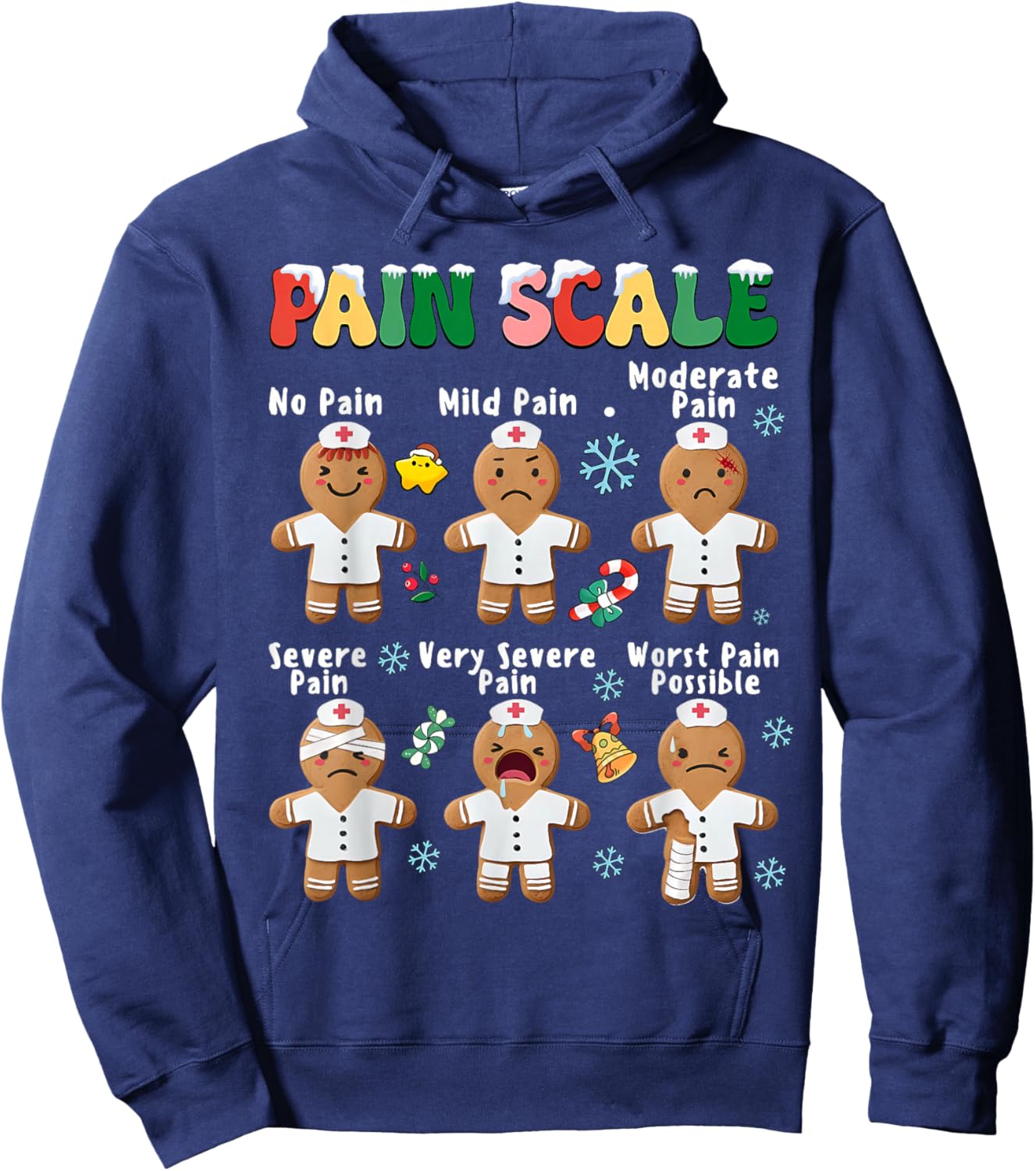 Pain Scale Funny Gingerbread Man Christmas Nurse Holiday Hoodie - Hoodie | Navy