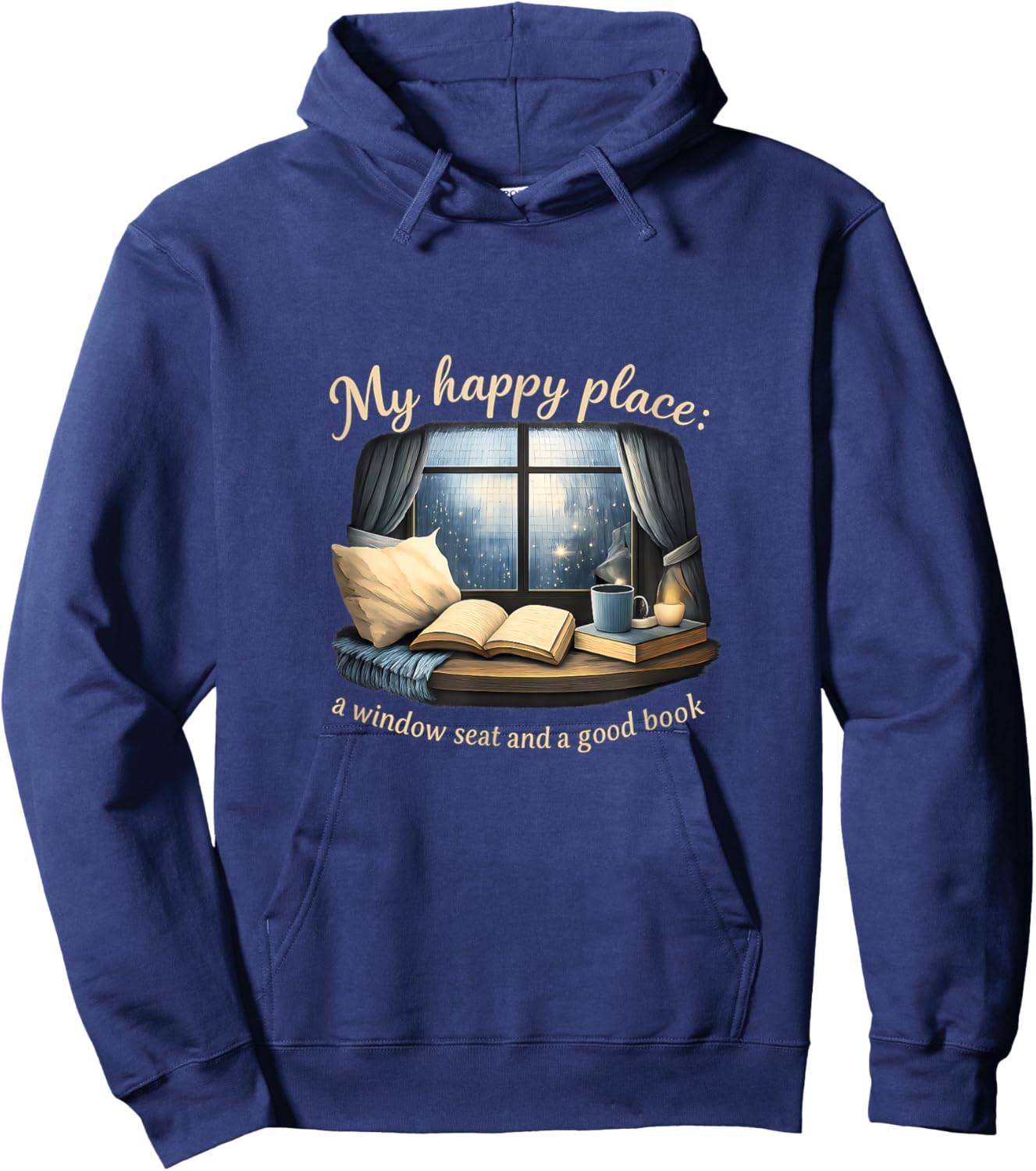 Cozy Book Lover Window Seat Happy Place Quote Hoodie - Hoodie | Navy