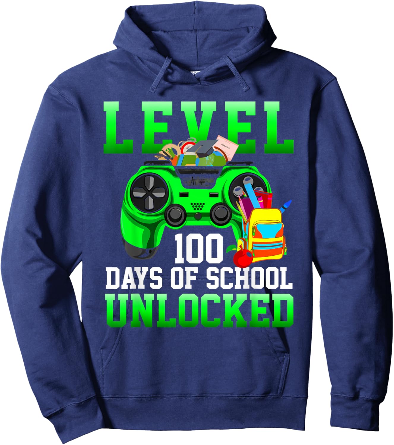 Level 100 Days of School Unlocked Boys Gamers Video Games Hoodie - Hoodie | Navy