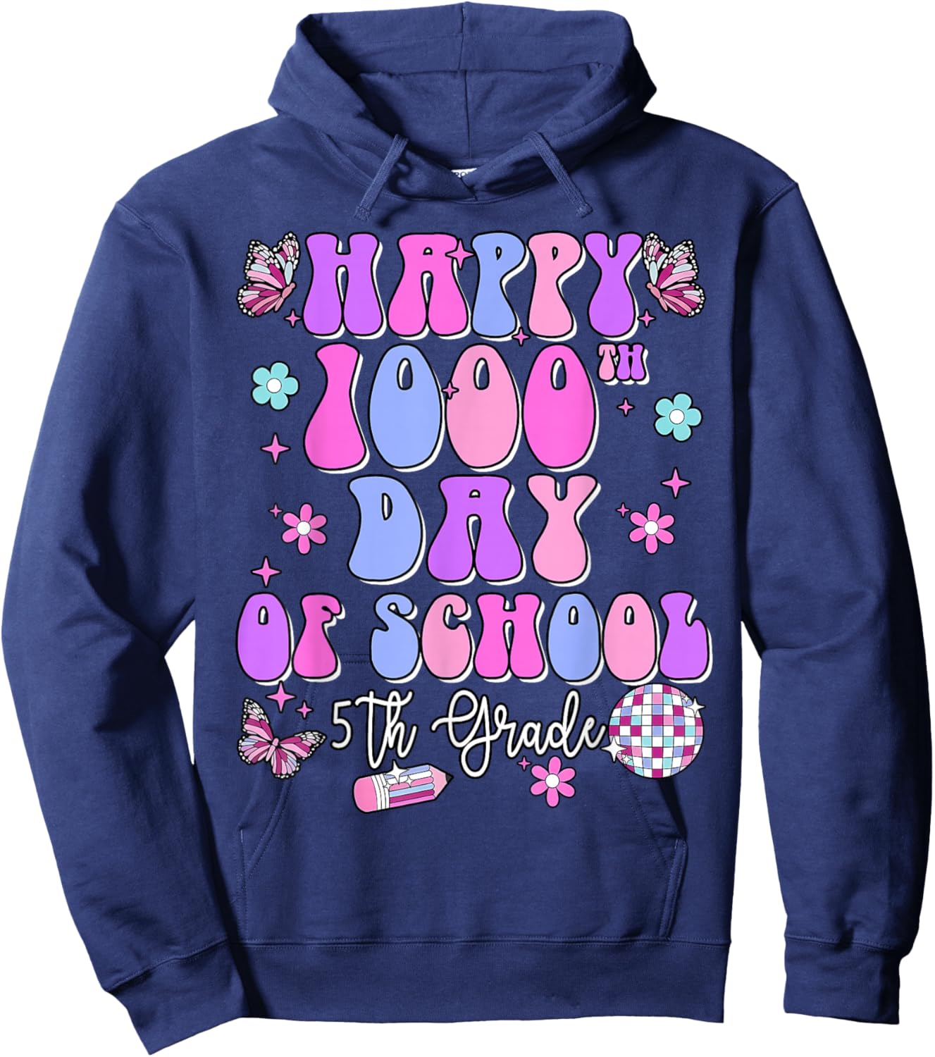 Happy 1000th Day of School Retro Disco 5th Grade Teacher Kid Hoodie - Hoodie | Navy