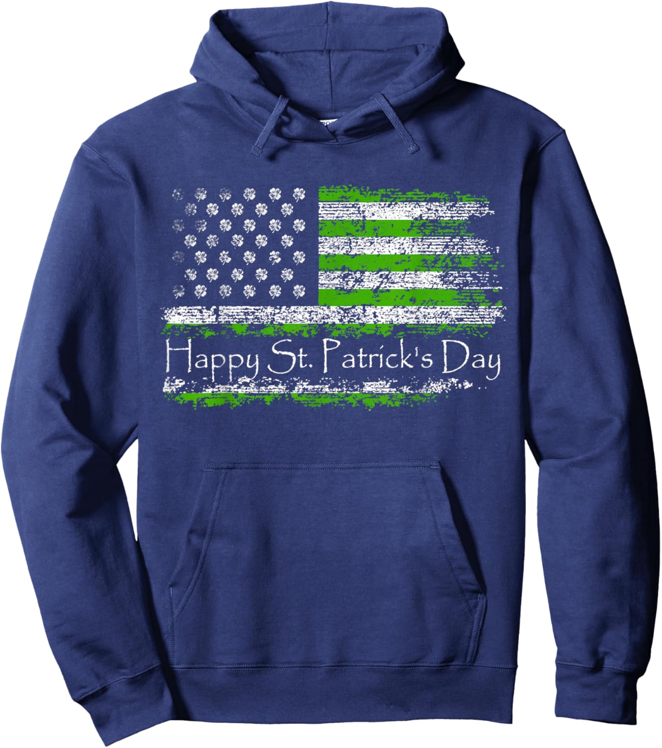 Retro Happy St. Patrick's Day US American Flag Shamrock Hoodie - Hoodie | Navy
