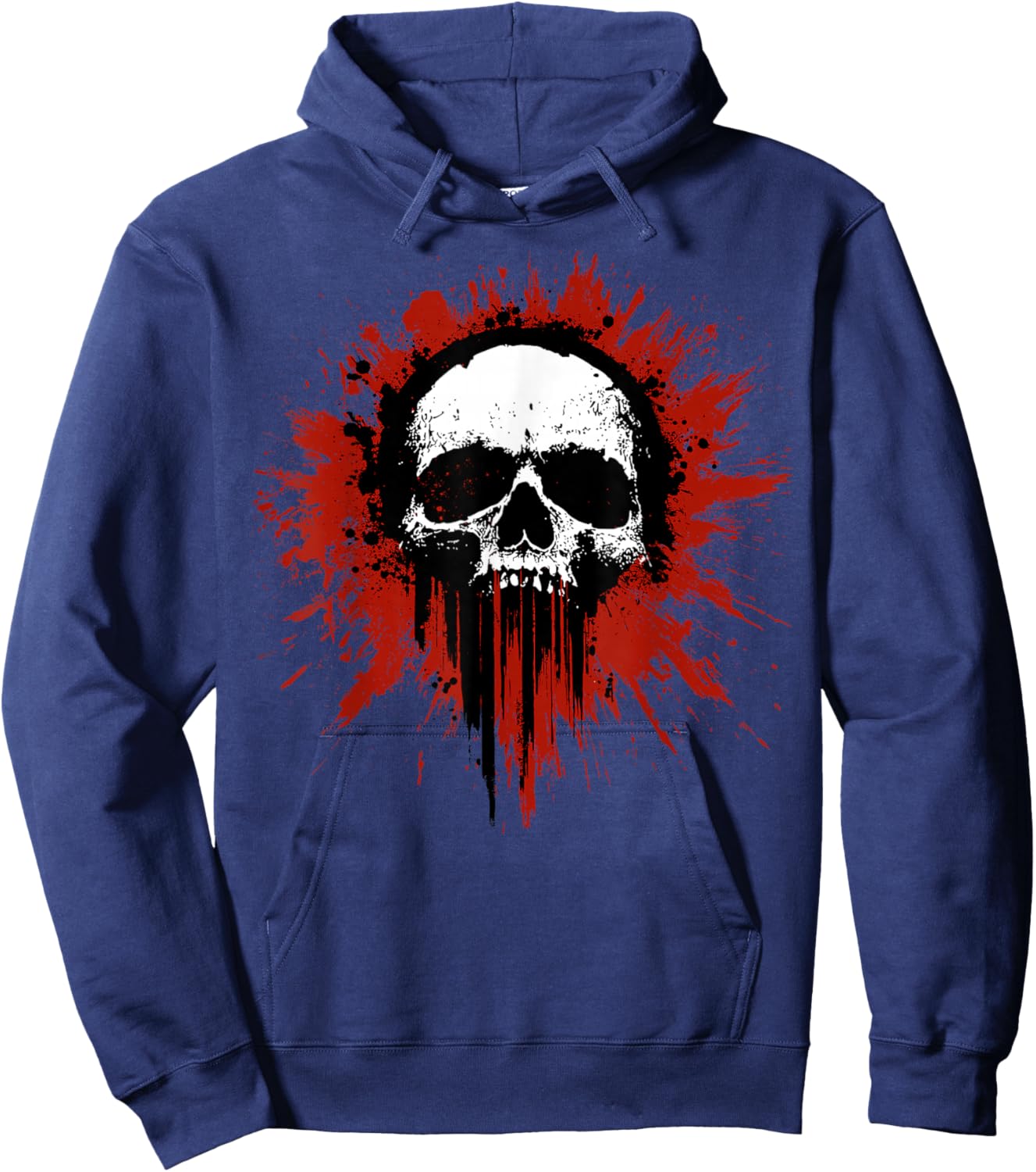 Grunge Skull Red Splatter Drip Splash Hoodie - Hoodie | Navy