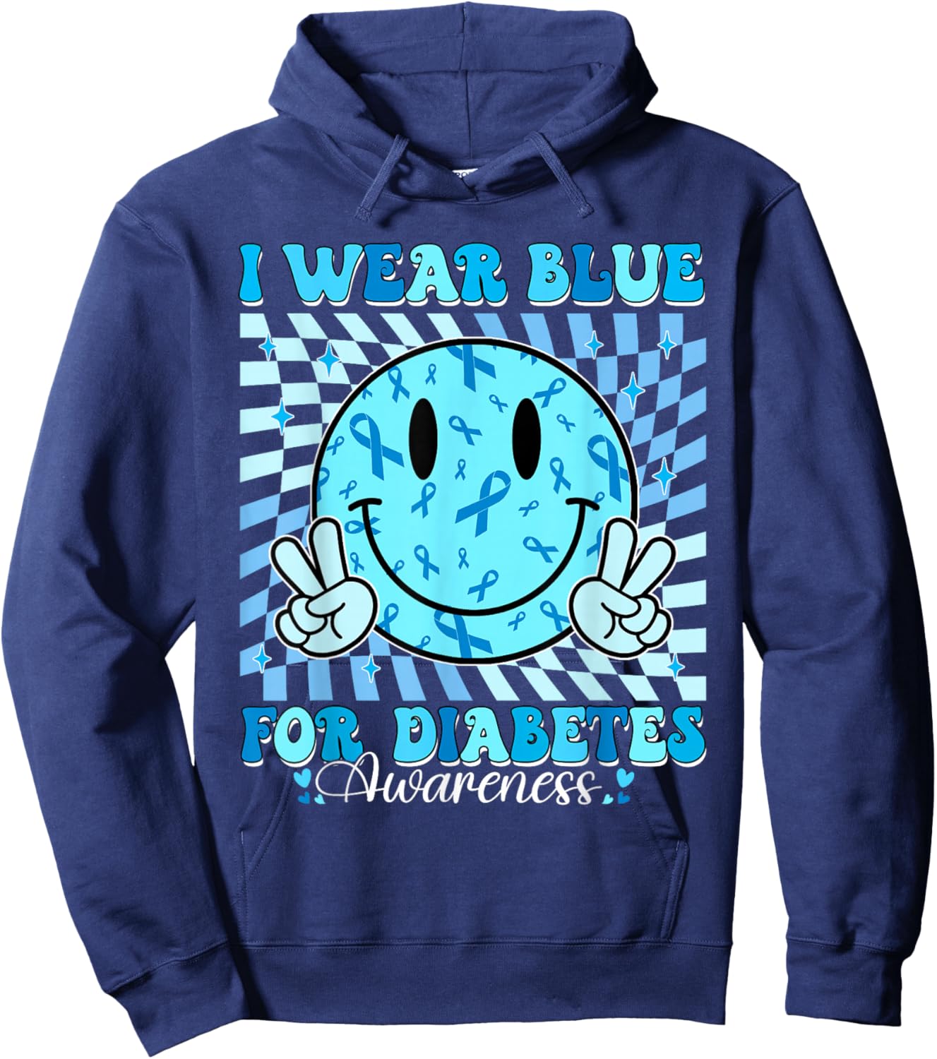 I Wear Ribbon Blue for Diabetes Awareness Month T1D T2D Hoodie - Hoodie | Navy