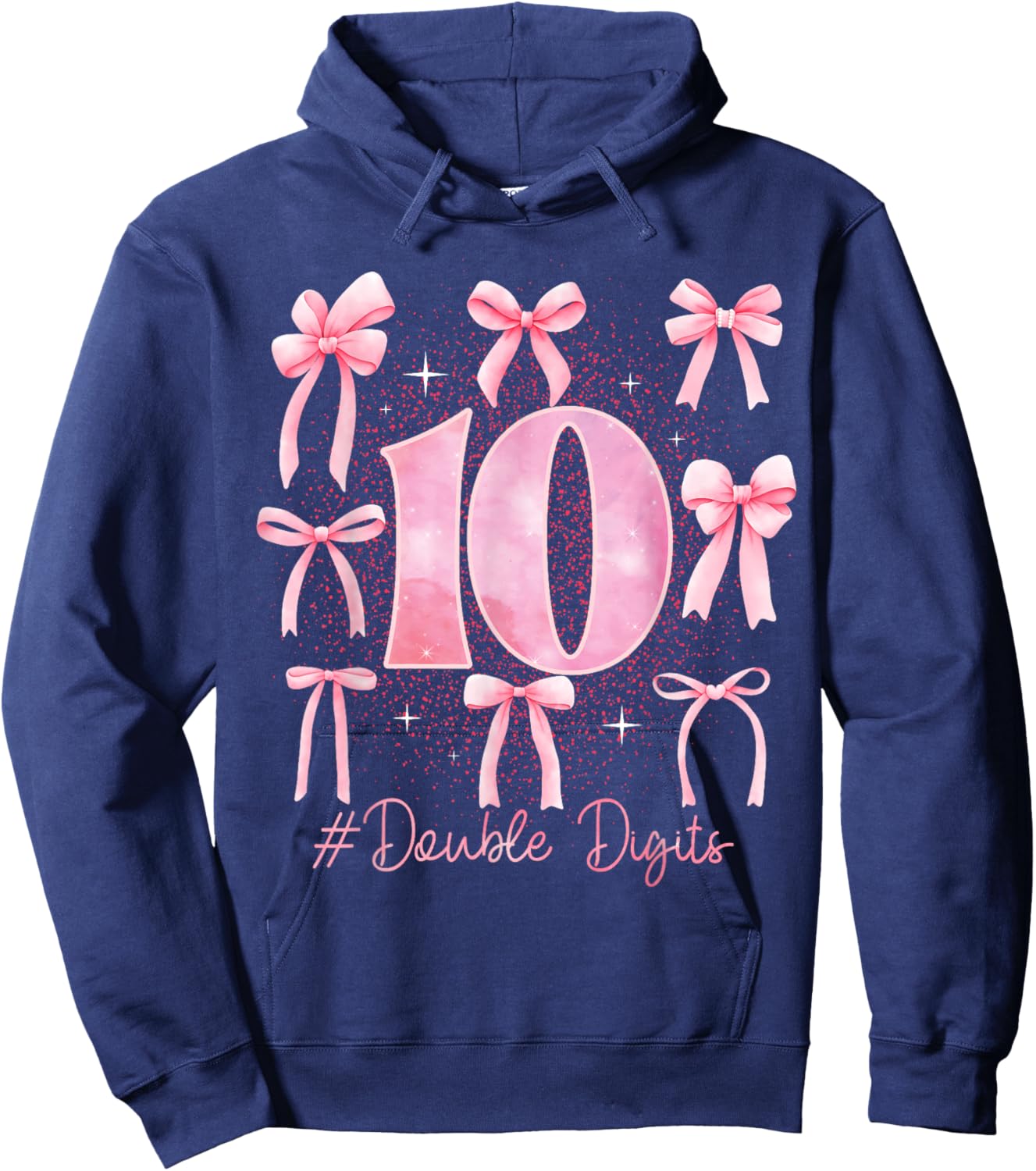 Double Digits Birthday Girl 10th Birthday Coquette Bow Pink Hoodie - Hoodie | Navy