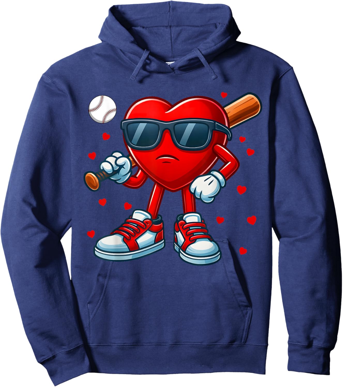 Funny Heart Love Baseball Valentine Outfit Men Boy Hoodie - Hoodie | Navy