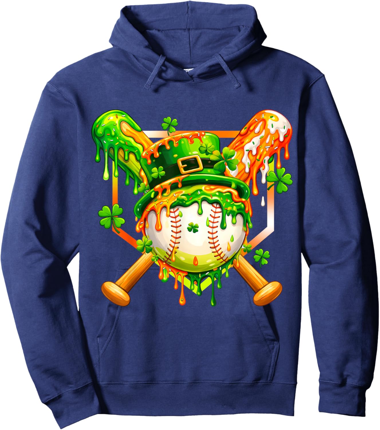 Kids St Patricks Day Baseball Drip Ice Cream Boys Shamrock Hoodie - Hoodie | Navy