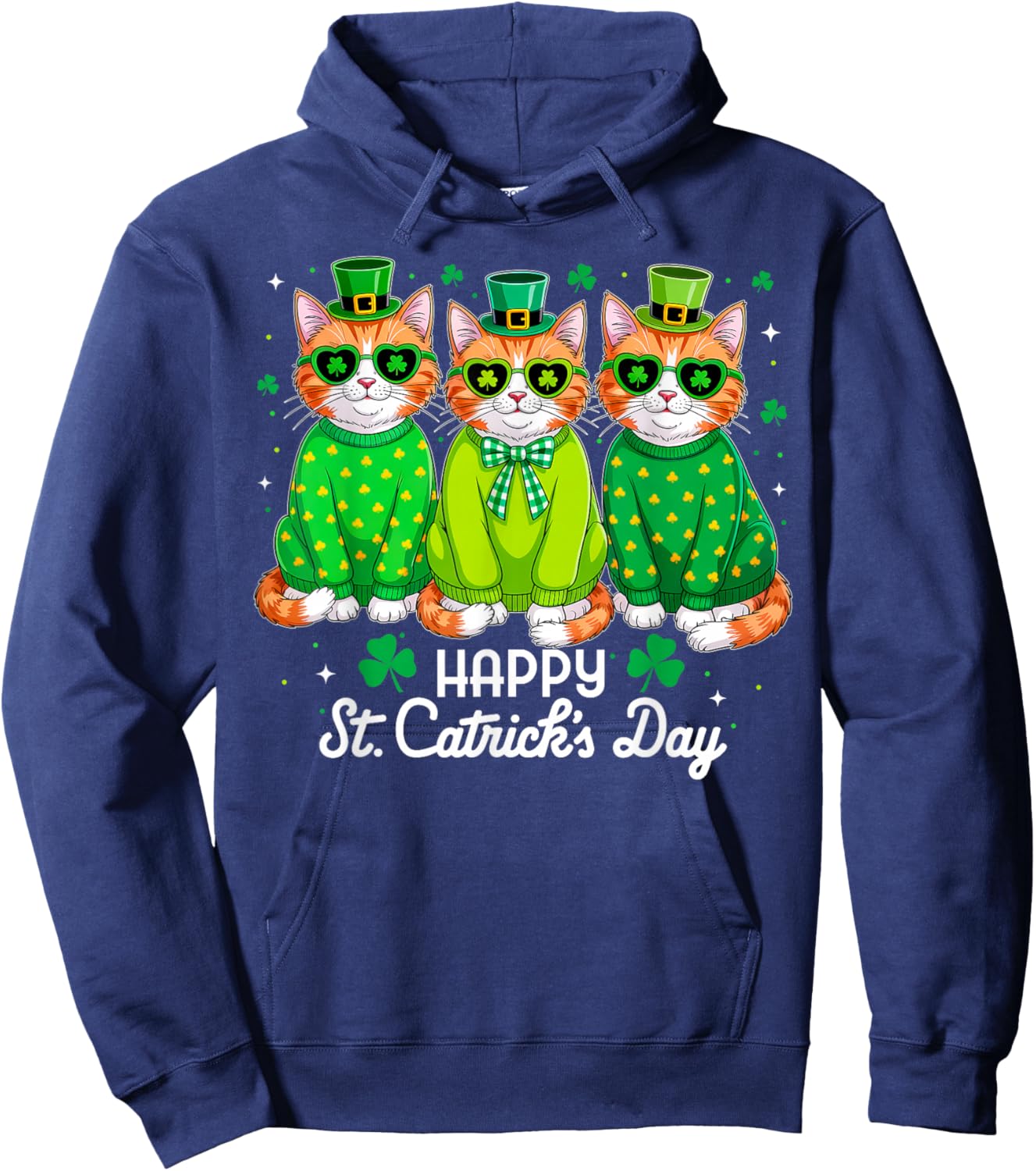 Happy St Catrick's Day Funny Cat St Patricks Day Women Kids Hoodie - Hoodie | Navy