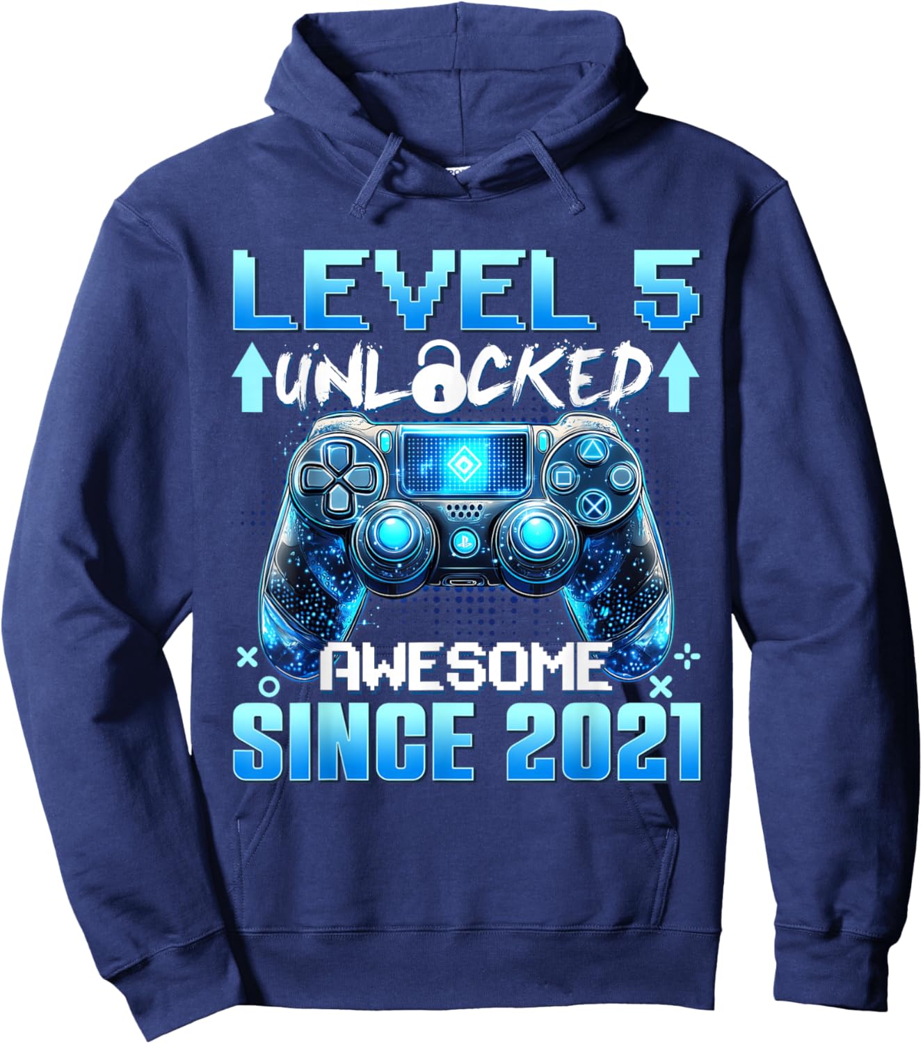 5 Years Old Level 5 Unlocked Awesome 2021 5th Birthday Boys Hoodie - Hoodie | Navy