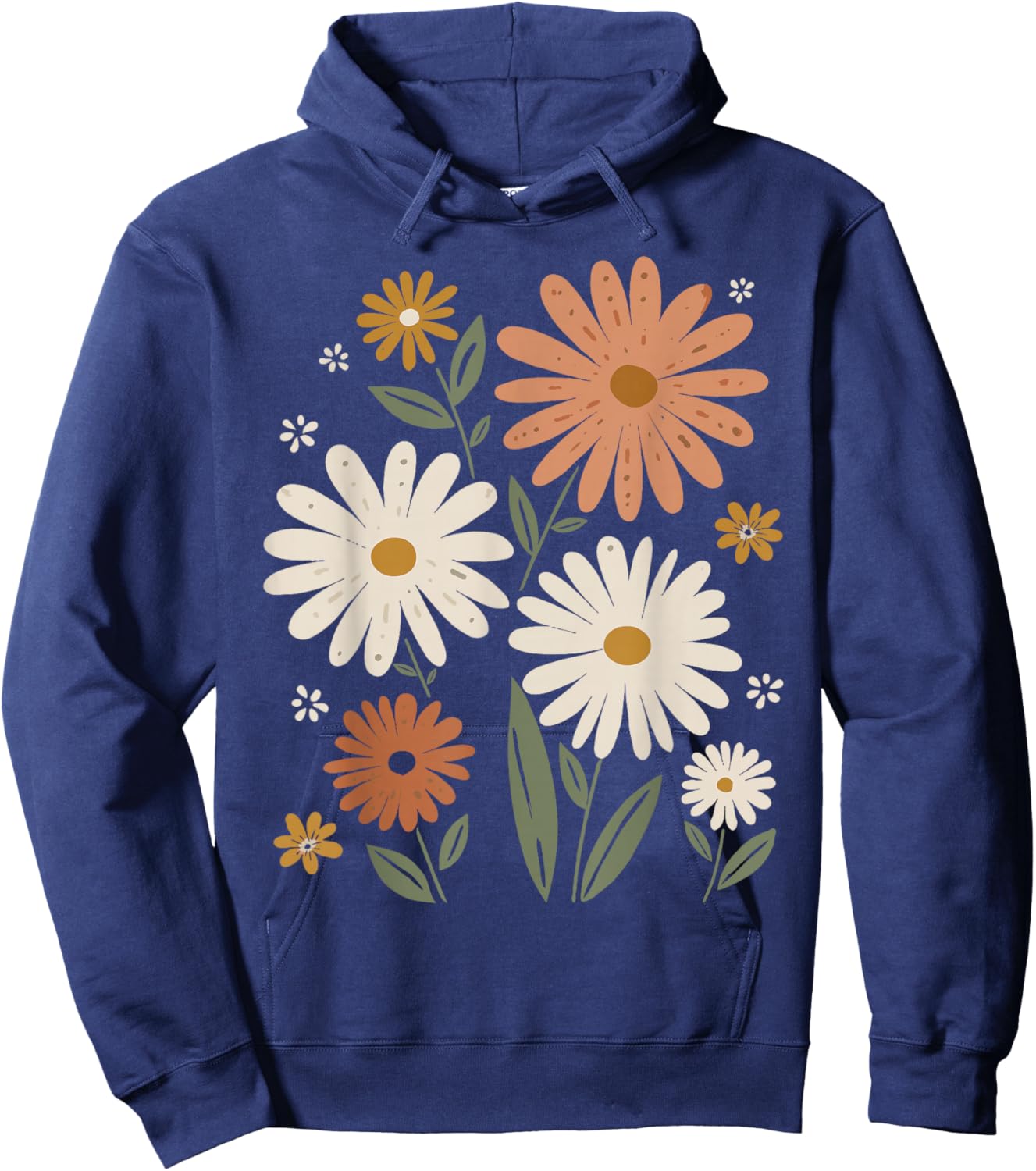 Retro Wildflowers Flowers Pattern Summer Spring Boho Vintage Hoodie - Hoodie | Navy