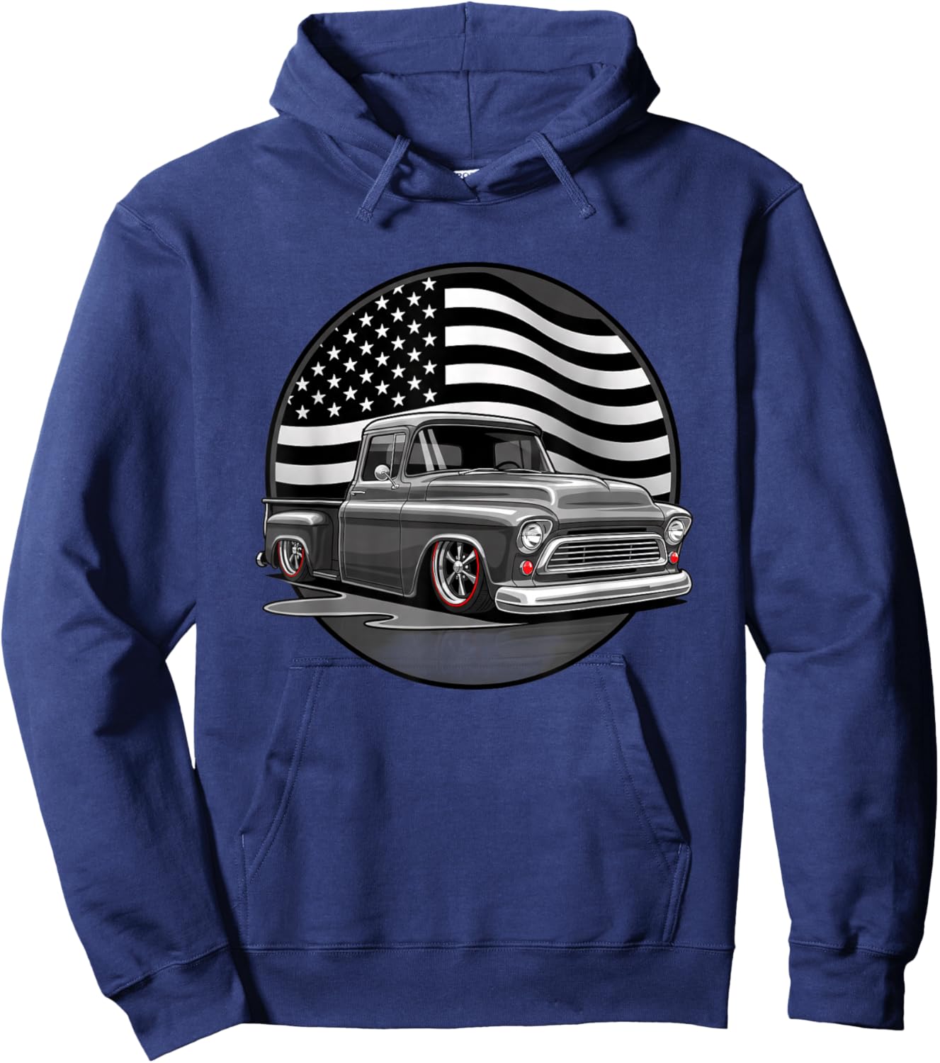 Trucks & Off-Road Classic Lowrider Pickup with American-So Hoodie - Hoodie | Navy