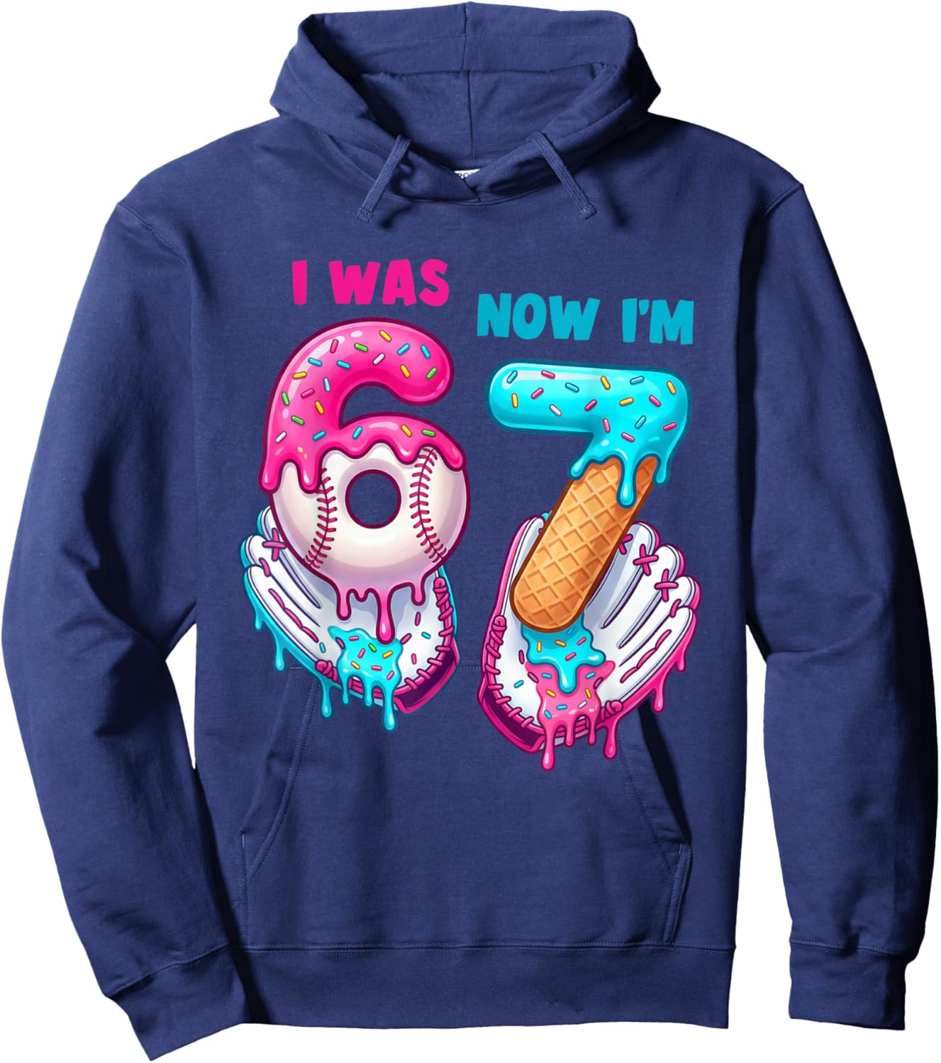 7th Birthday I was 6 Now I'm 7 Year Old Baseball Boys Girls Hoodie - Hoodie | Navy