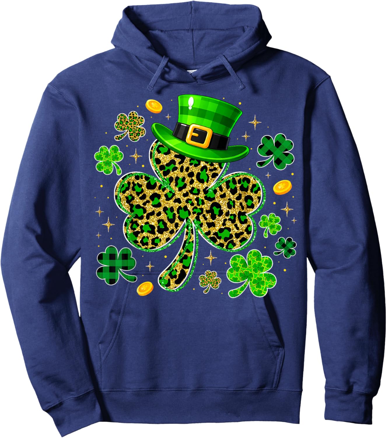 Cute Shamrock Leopard PJs St Patricks Women Girl Hoodie - Hoodie | Navy