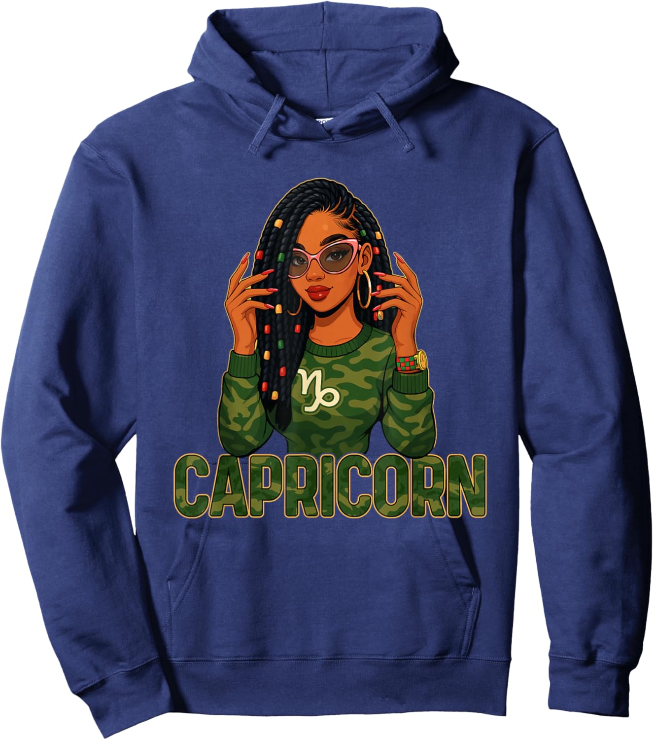 Capricorn Queen Capricorn Zodiac Sign Loc'd Afro Girl Hoodie - Hoodie | Navy