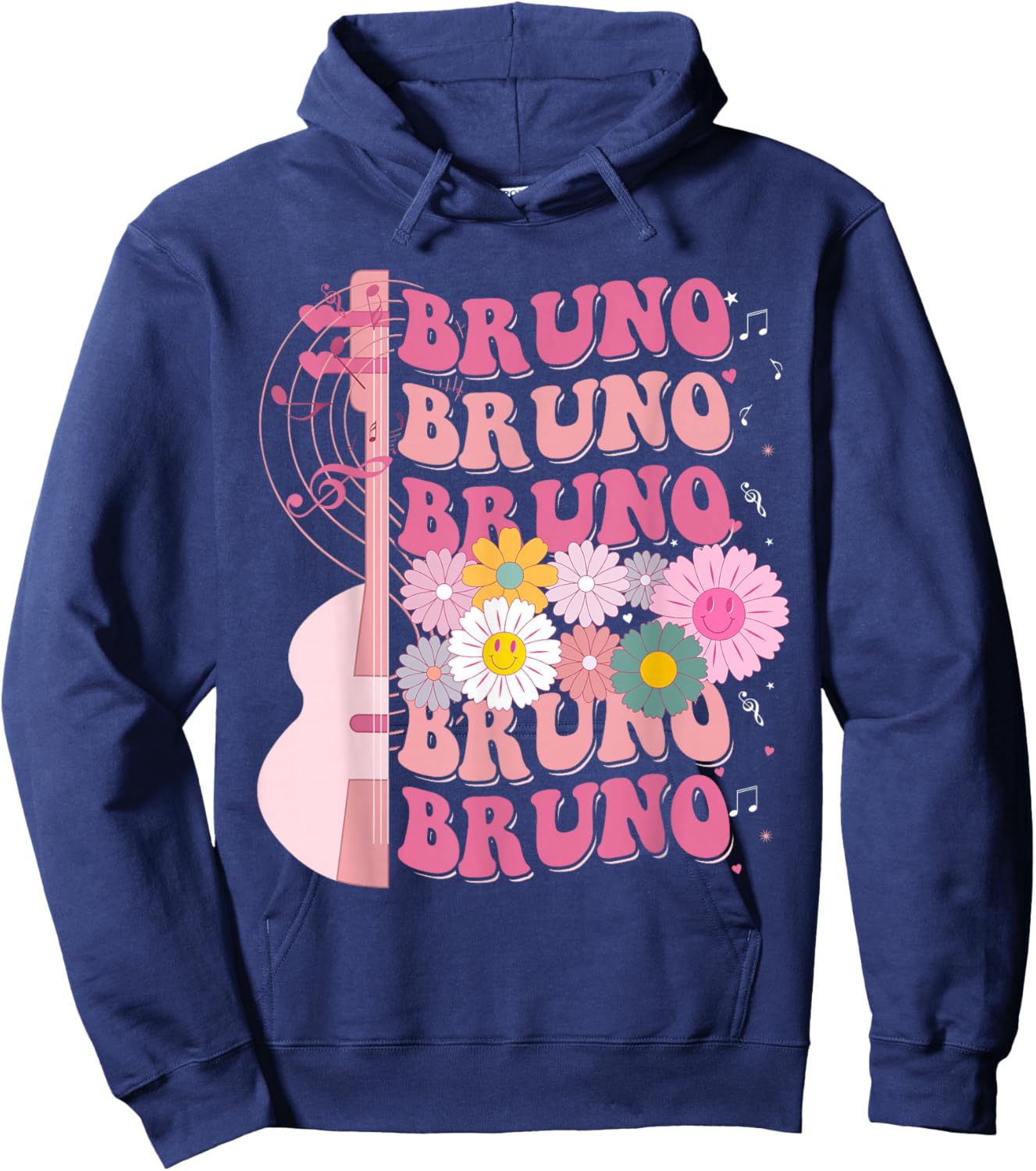 Girl Retro Bruno First Name Personalized Groovy 80's Hoodie - Hoodie | Navy