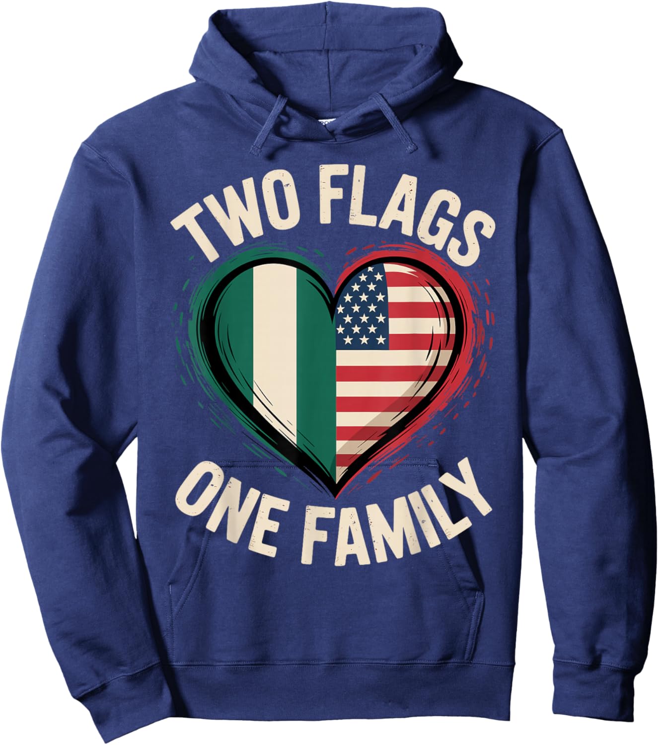 Two Flags One Family Nigerian Roots American Nigeria USA Hoodie - Hoodie | Navy