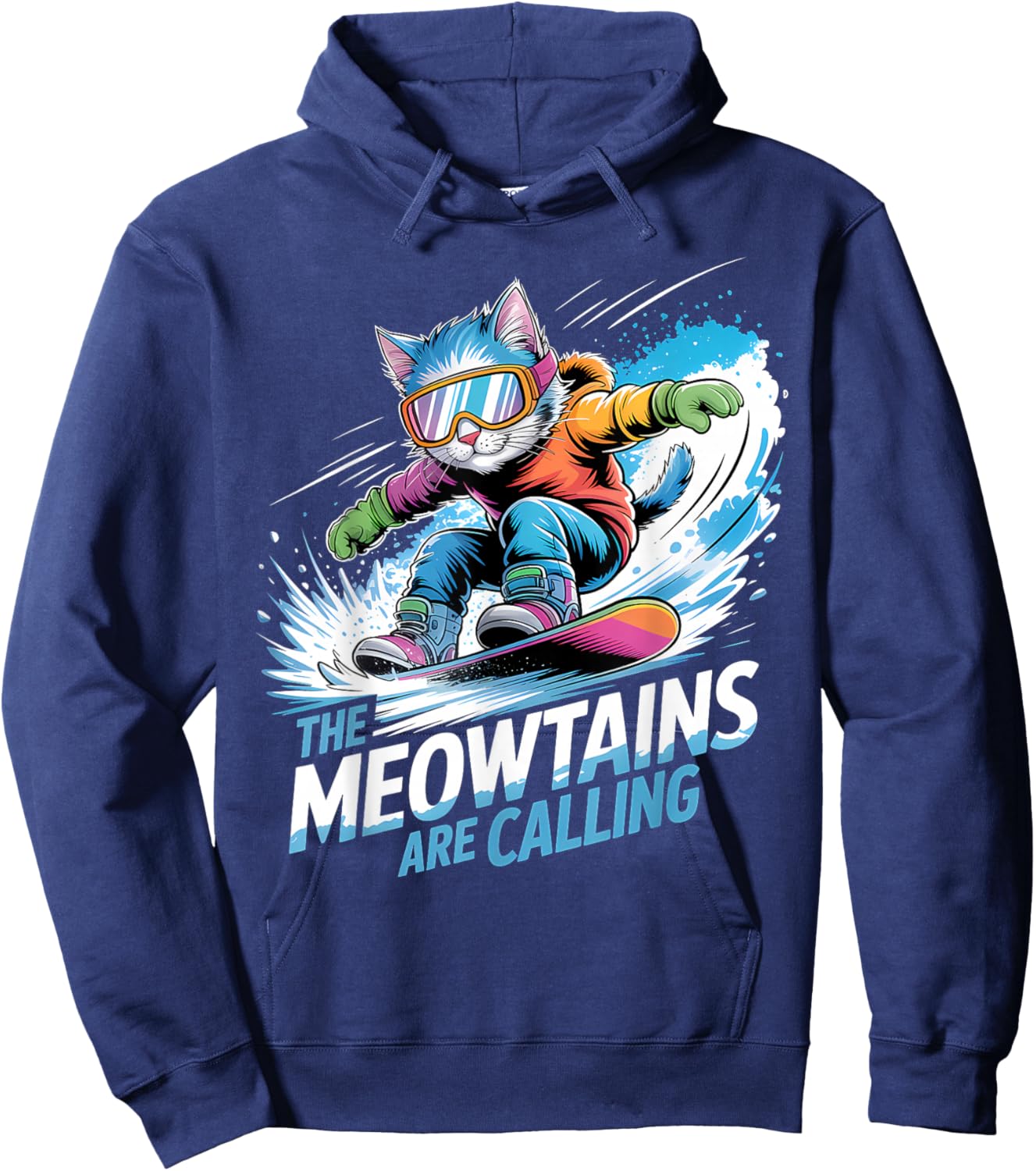 Meowtains are Calling Funny Snowboard Cat Snowboarding Hoodie - Hoodie | Navy