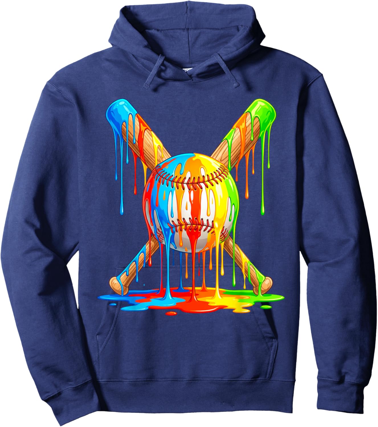 Baseball Drip Ice Cream Multicolor Crossed Bat Art Hoodie - Hoodie | Navy