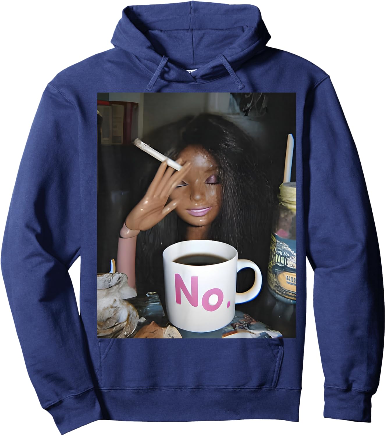 Distressed Doll Face Meme Hoodie - Hoodie | Navy