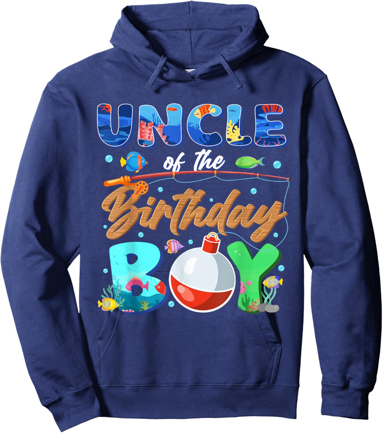 Uncle of The Birthday Boy Fishing Family Matching Bday Hoodie - Hoodie | Navy