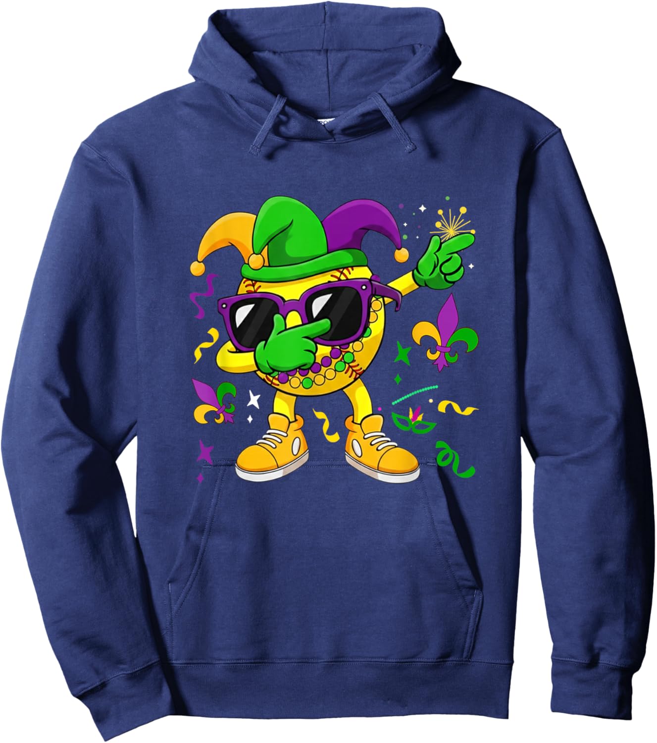 Softball Equipment Player Mardi Gras Beads Jester Hat Lover Hoodie - Hoodie | Navy