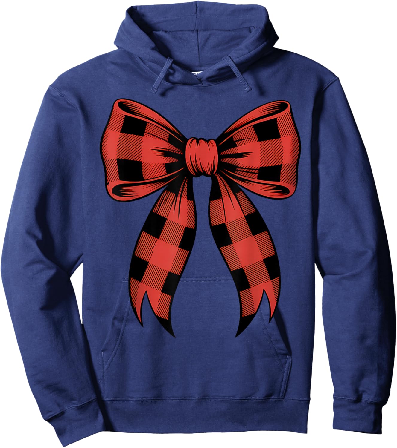Funny Christmas Red and Black Buffalo Plaid Coquette Bow Hoodie - Hoodie | Navy