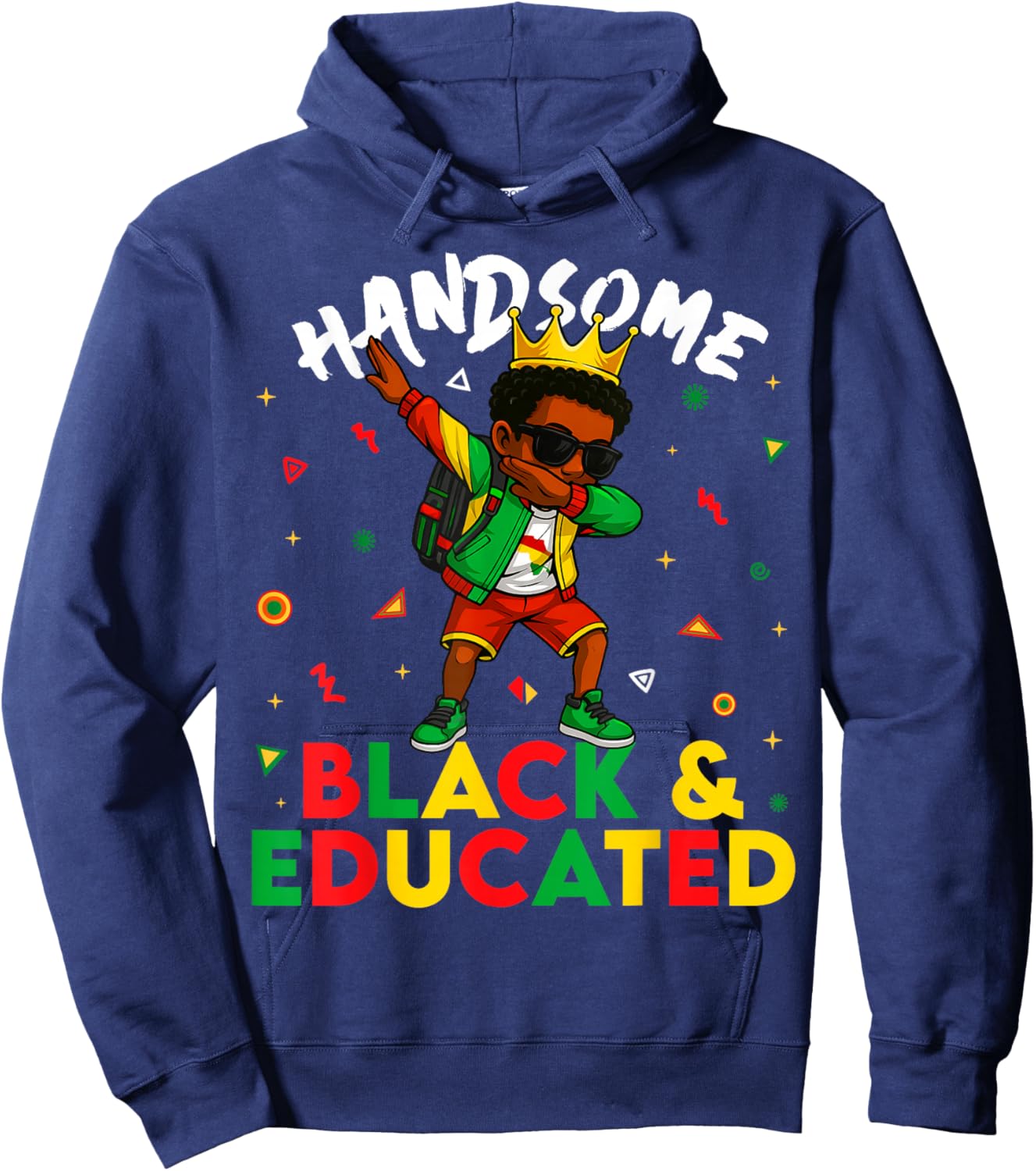 Handsome Black and Educate Dabbing Young Black King Boy Hoodie - Hoodie | Navy