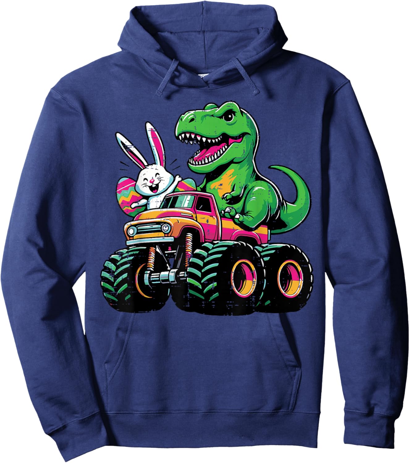 Easter Bunny Dino On Truck Trex Boys Kids Toddler Youth Hoodie - Hoodie | Navy