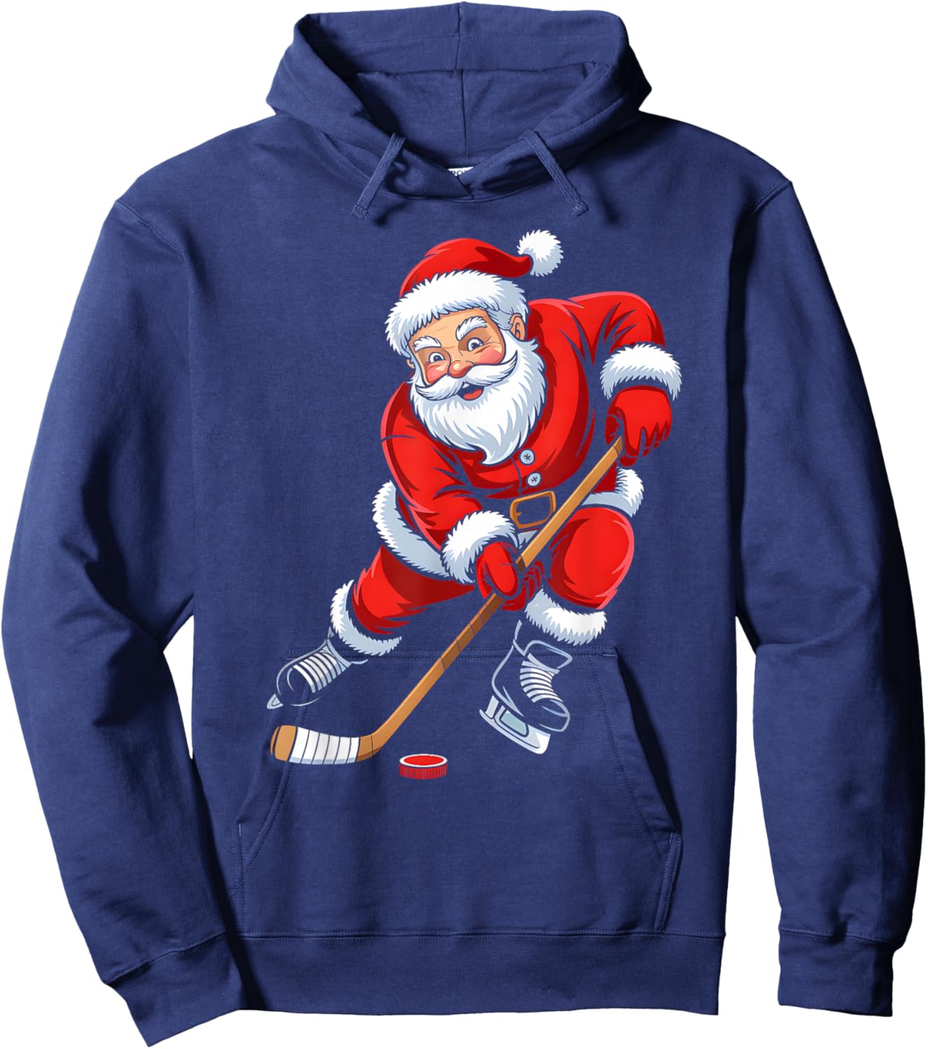 Christmas Santa Playing Ice Hockey Boys Men Xmas Pajamas Hoodie - Hoodie | Navy