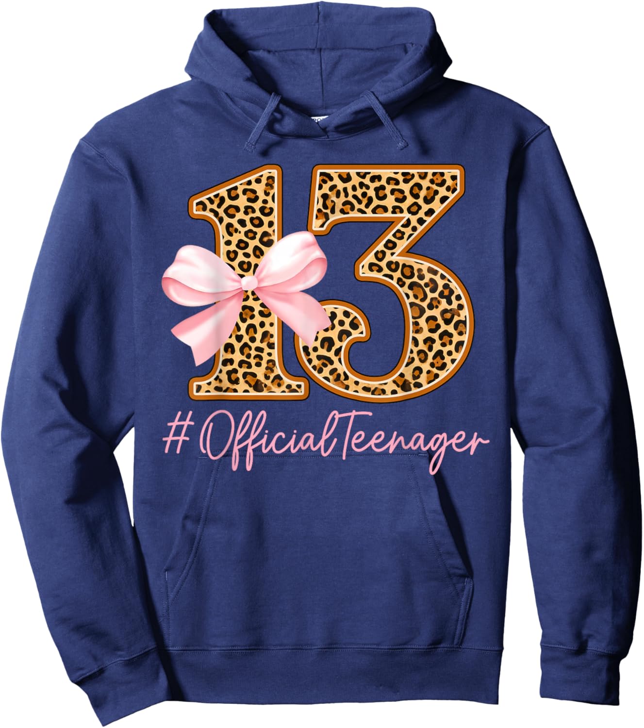 13th Birthday Girl Pink Coquette Bow Leopard 13 Year Old Hoodie - Hoodie | Navy