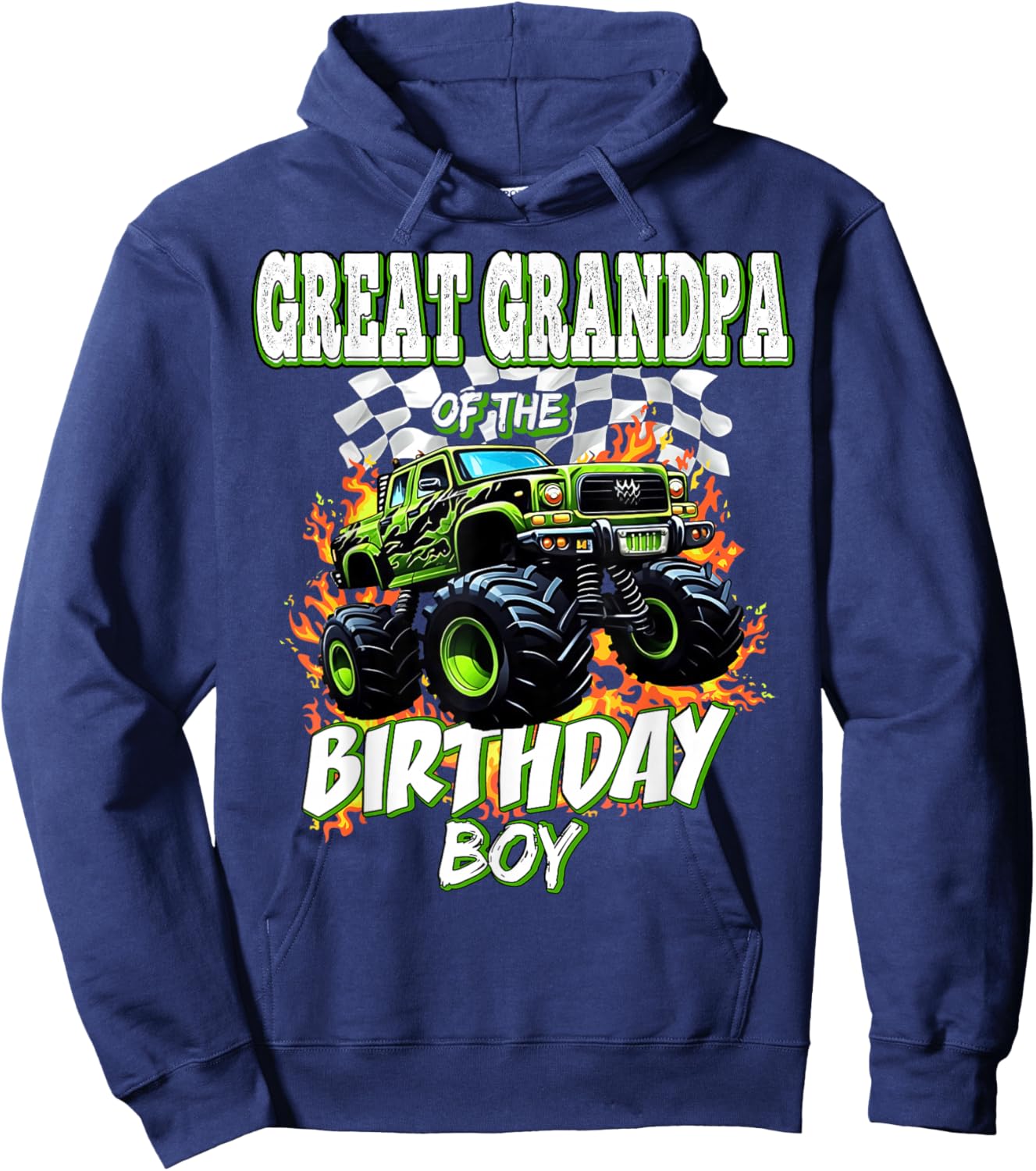 Great Grandpa of The Birthday Boy Monster Truck Birthday Kid Hoodie - Hoodie | Navy