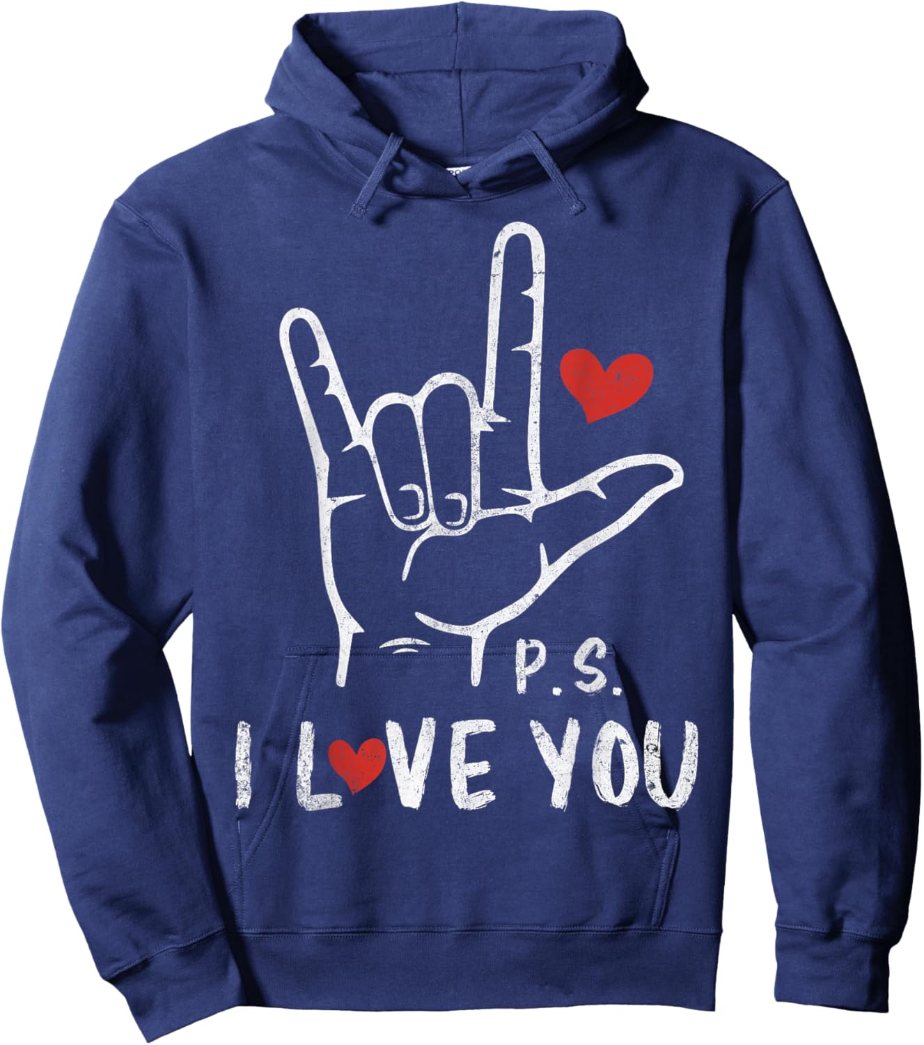 PS I Love You Day Valentine's Day Purple ASL Love Hand Sign Hoodie - Hoodie | Navy