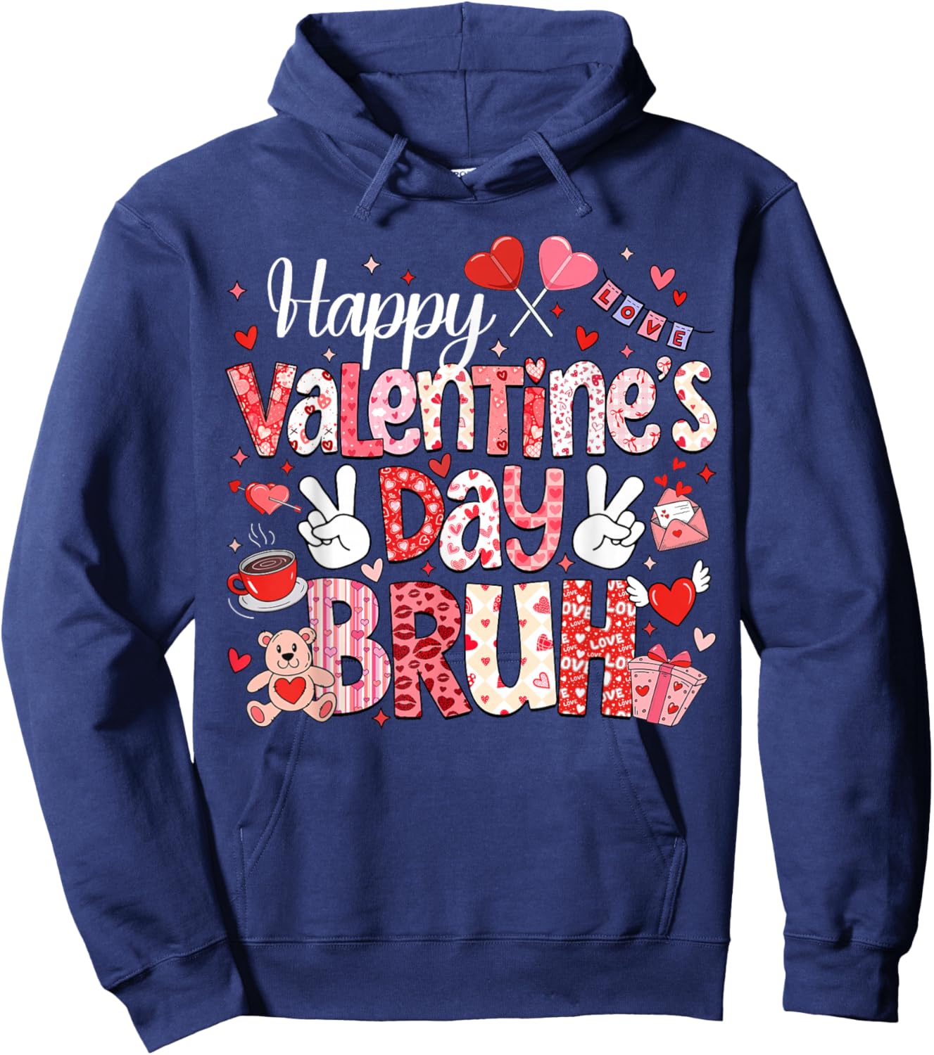 Happy Valentine Day Bruh Heart Love Valentine Boys Girls Hoodie - Hoodie | Navy