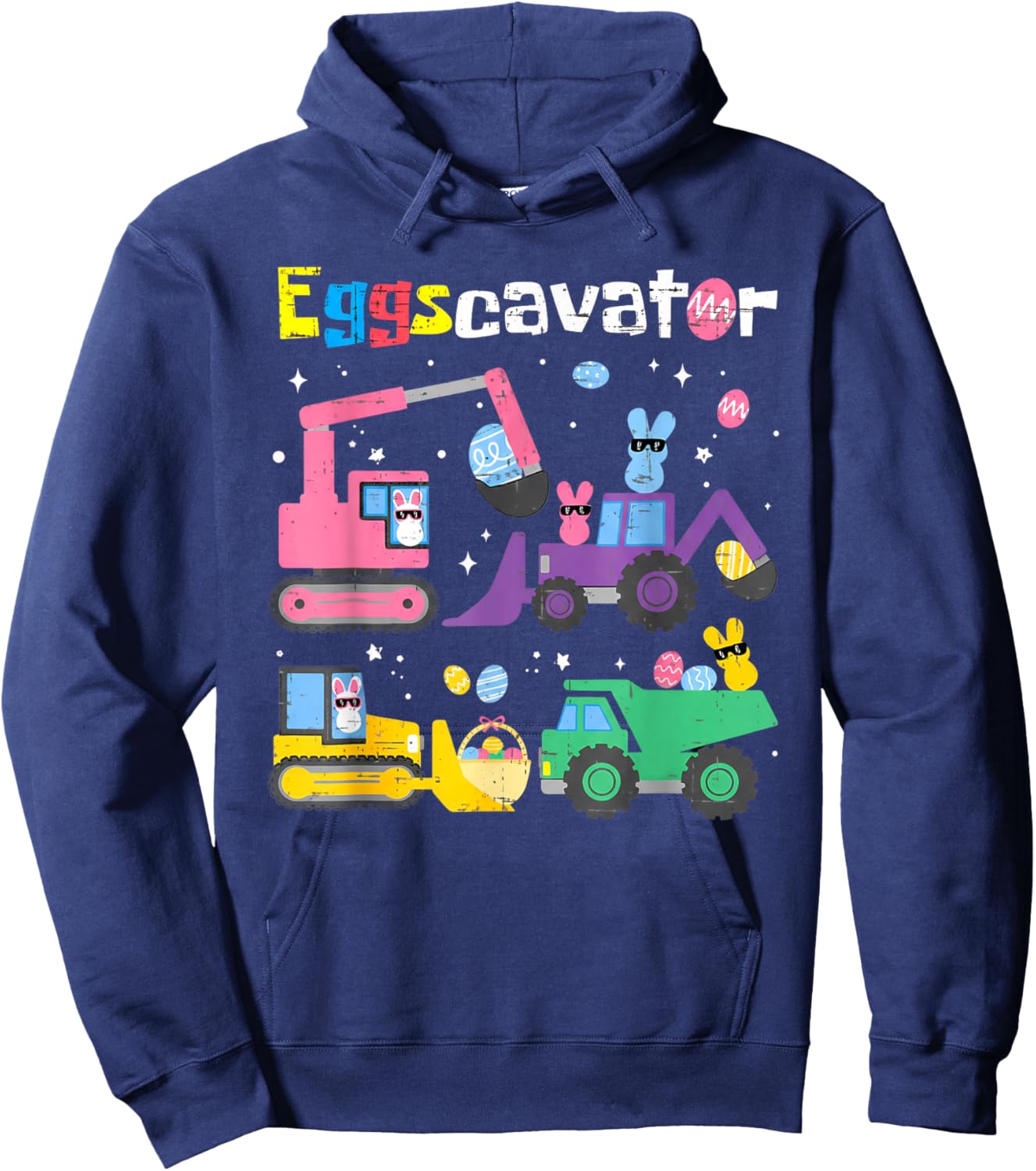 Eggscavator Easter Egg Hunt Construction Trucks Toddler Boys Hoodie - Hoodie | Navy