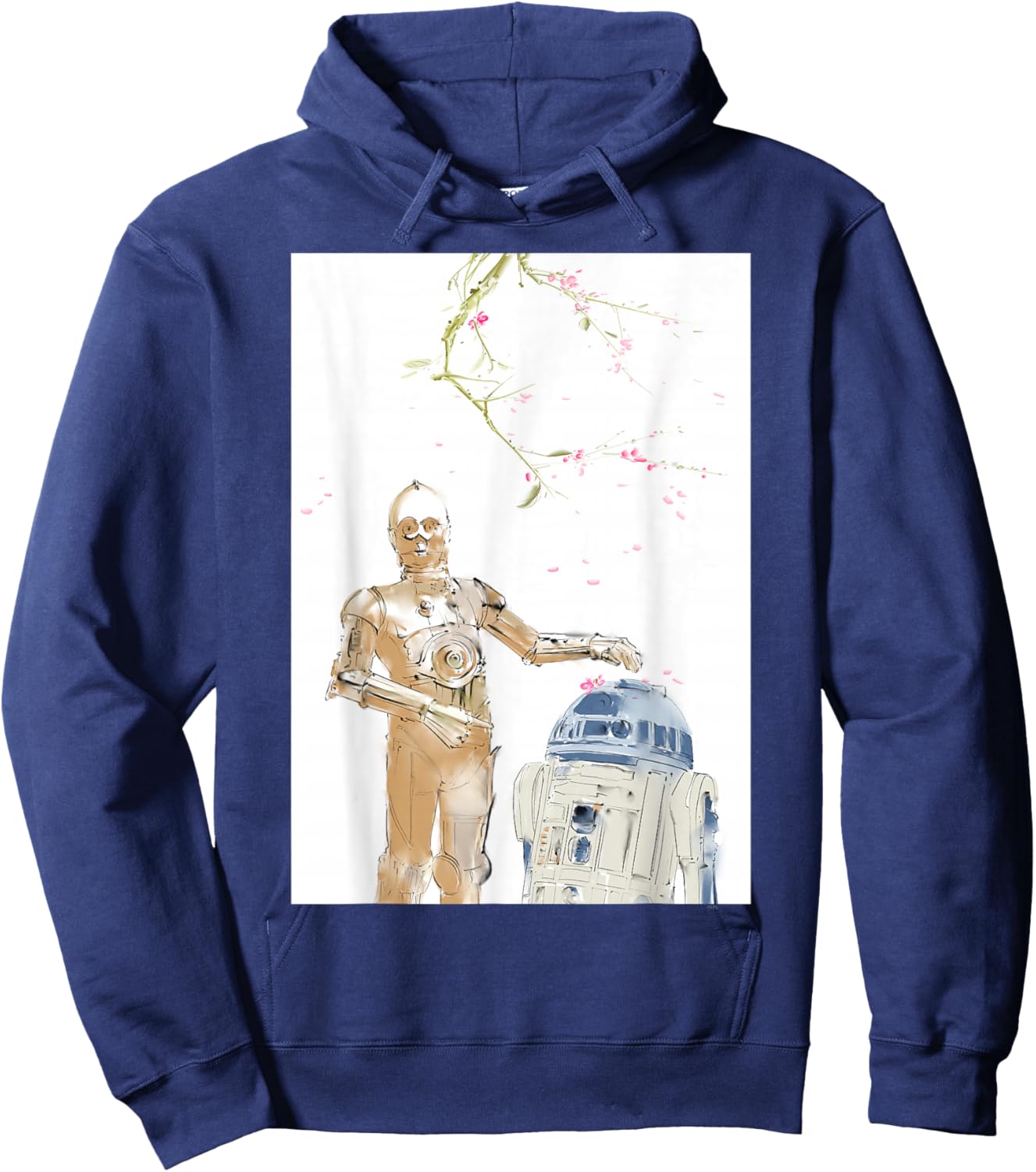 Star Wars R2-D2 and C-3PO Spring Cherry Blossoms Sakura Art Hoodie - Hoodie | Navy