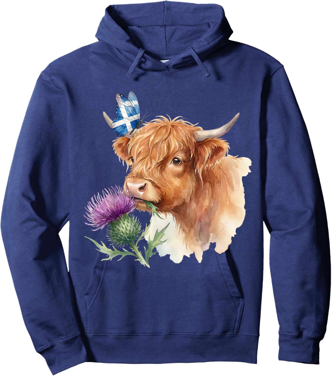 Scottish Highland Cow Thistle Scotland Flag Saltire Wings Hoodie - Hoodie | Navy