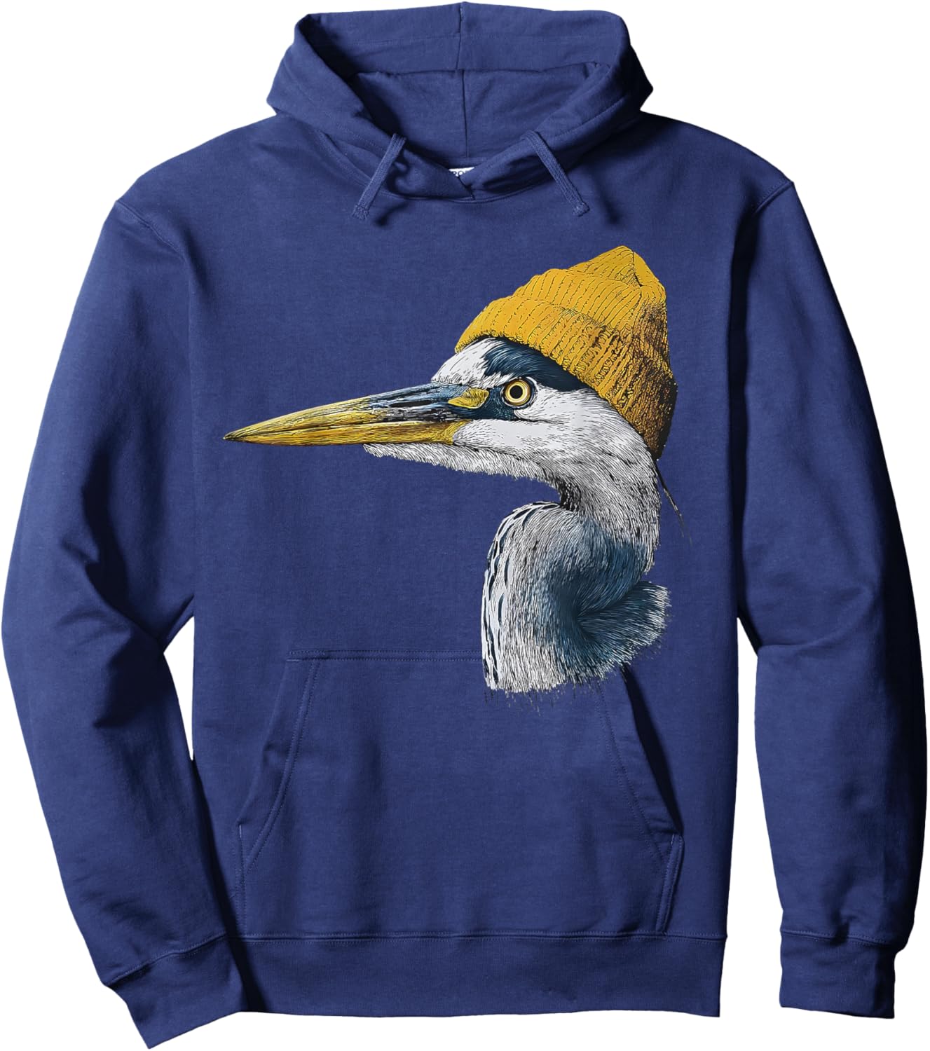 Great Blue Heron Birding Yellow Beanie Hoodie - Hoodie | Navy